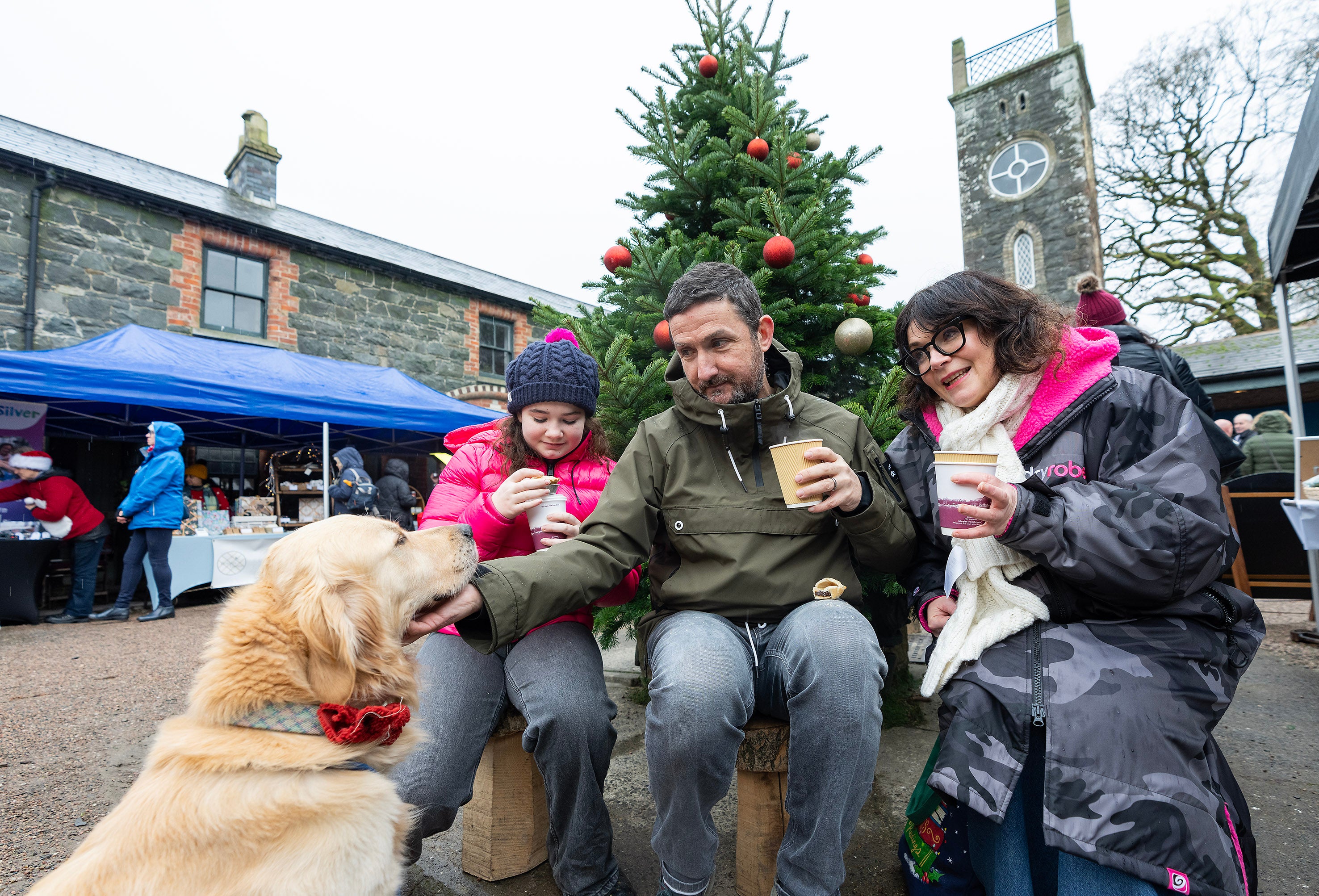 Family and dog enjoying the festive Yuletide