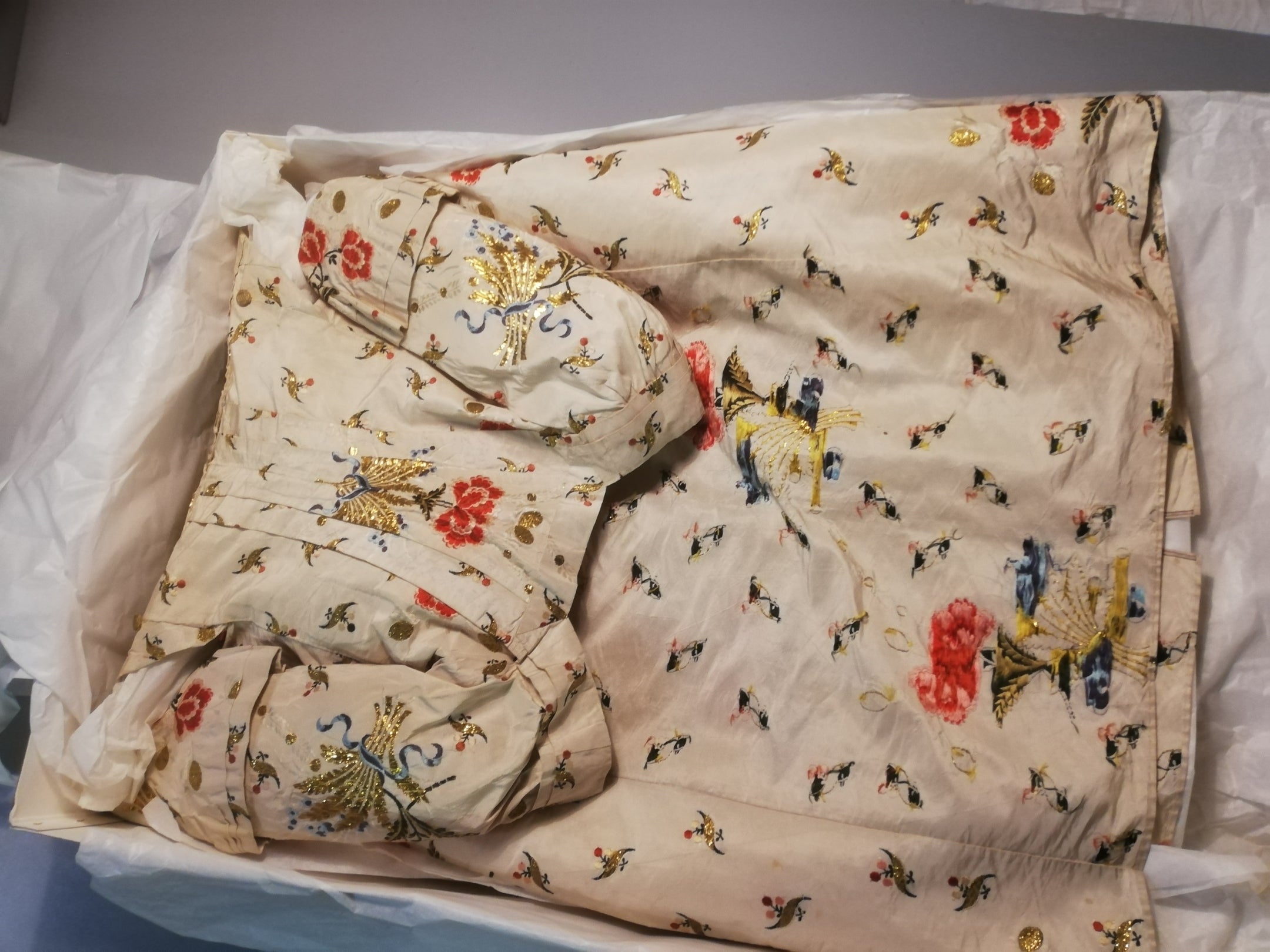 Court mantua dress in storage at Springhill