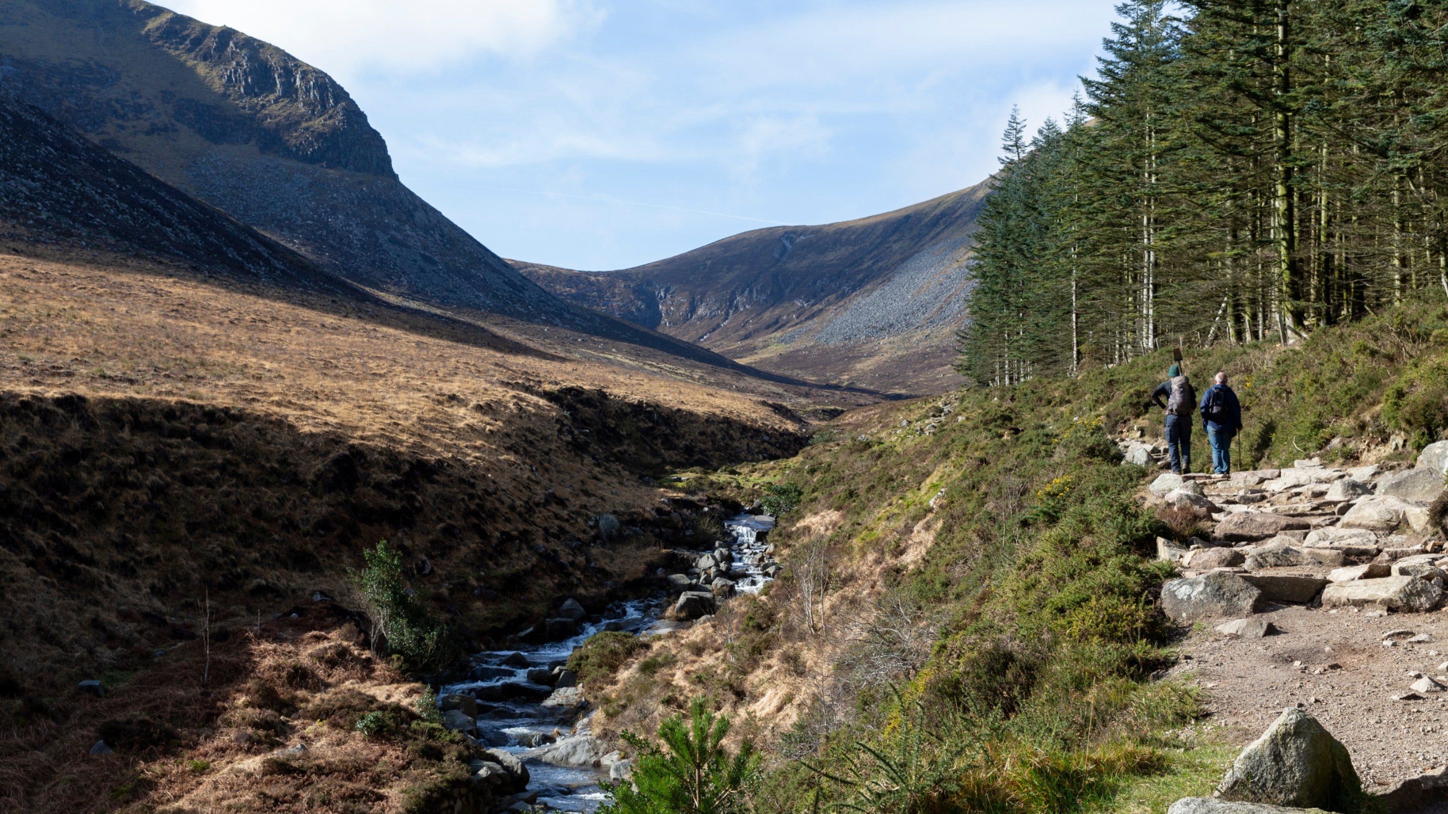 Visitors walk along a footpath up Slieve Donard, the Mournes, County Down