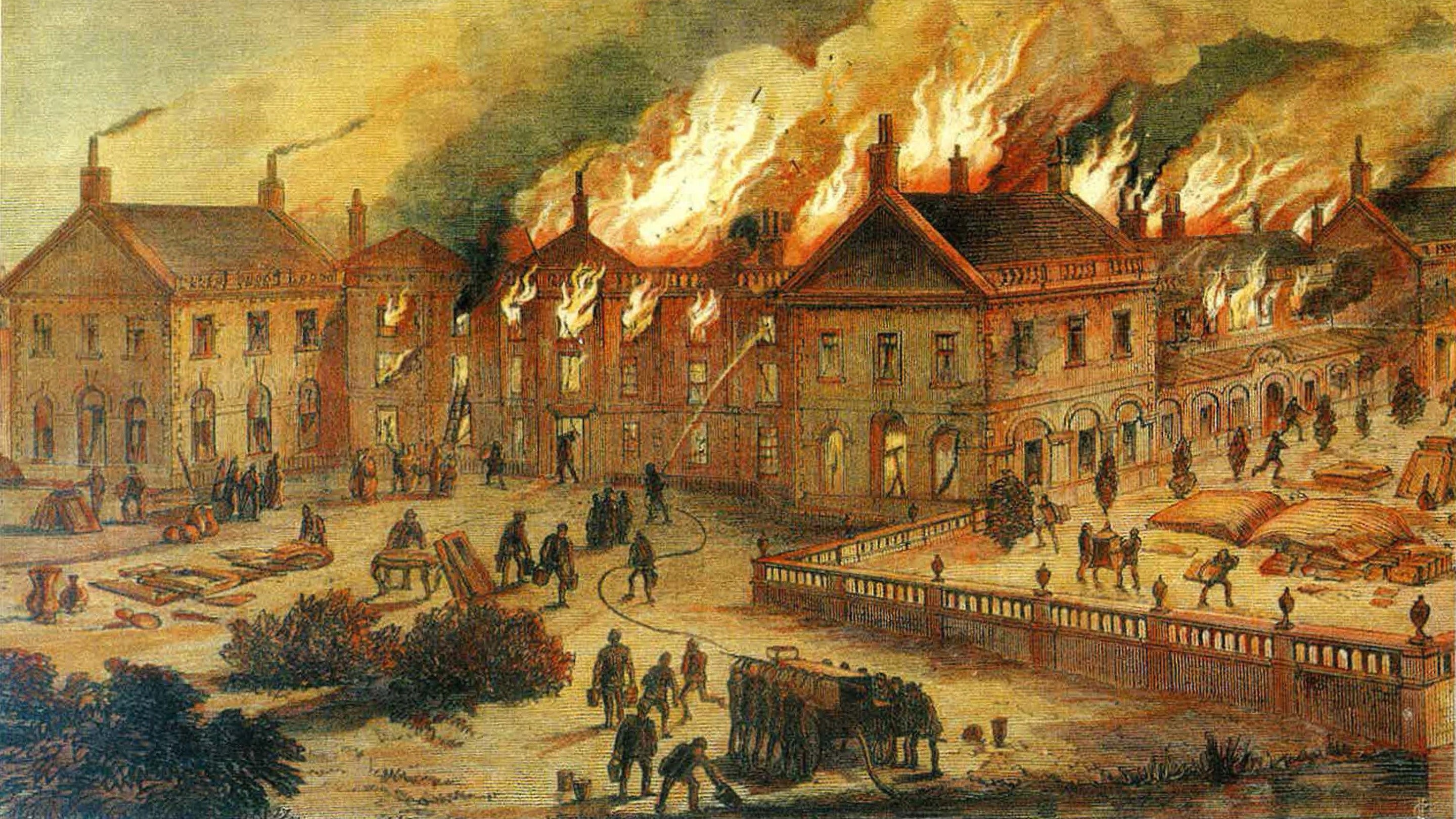 Clumber House ablaze with firemen attending the scene