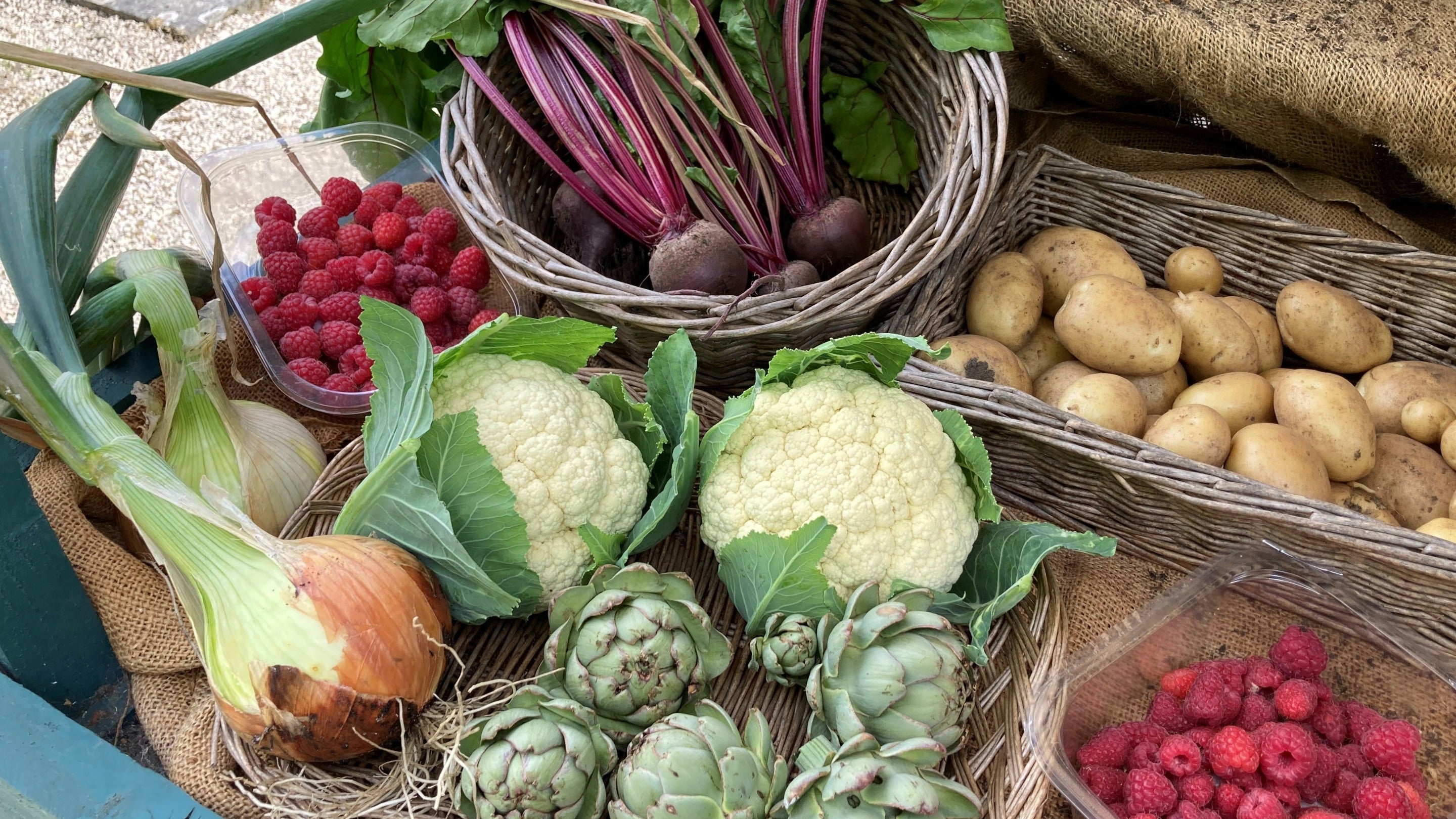 Cauliflower, beetroot, potatoes, raspberries grown in the walled kitchen garden