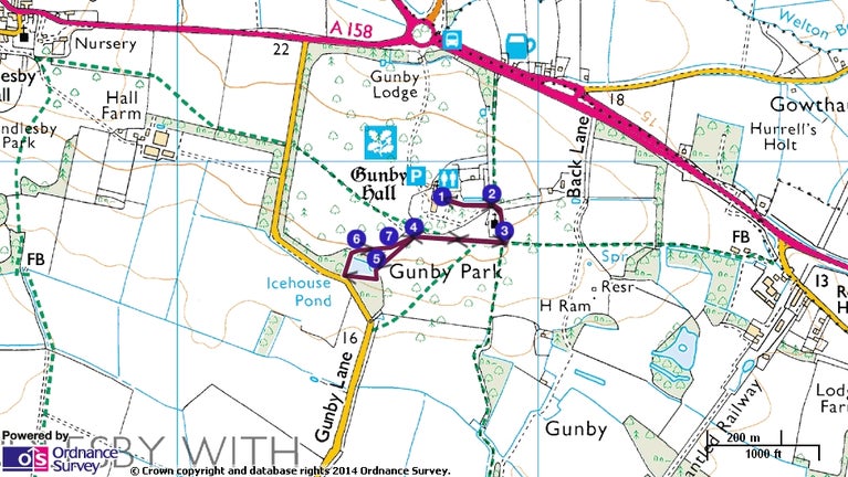 Map route for Gunby ice house pond walk
