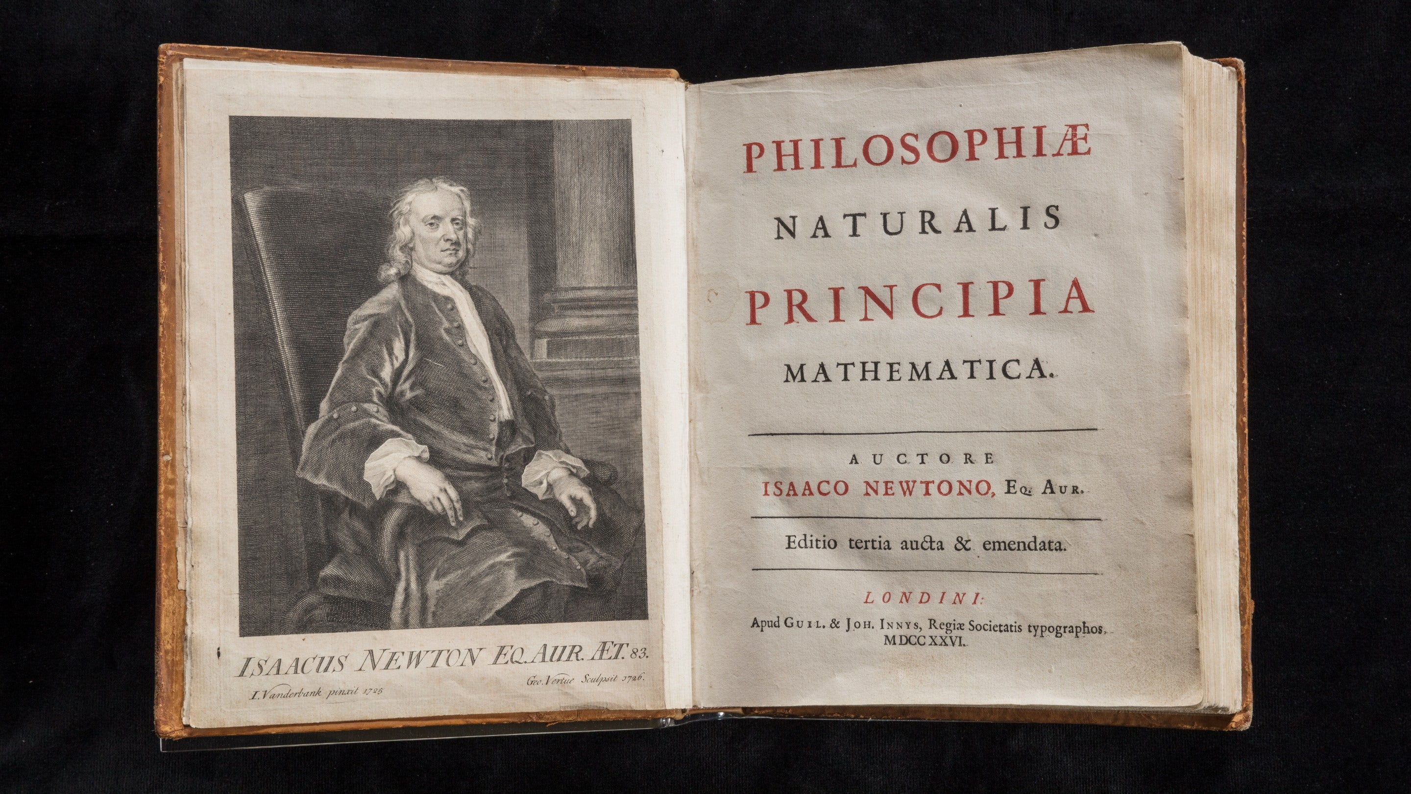 Title page of Principia by Isaac Newton at Woolsthorpe Manor, Lincolnshire
