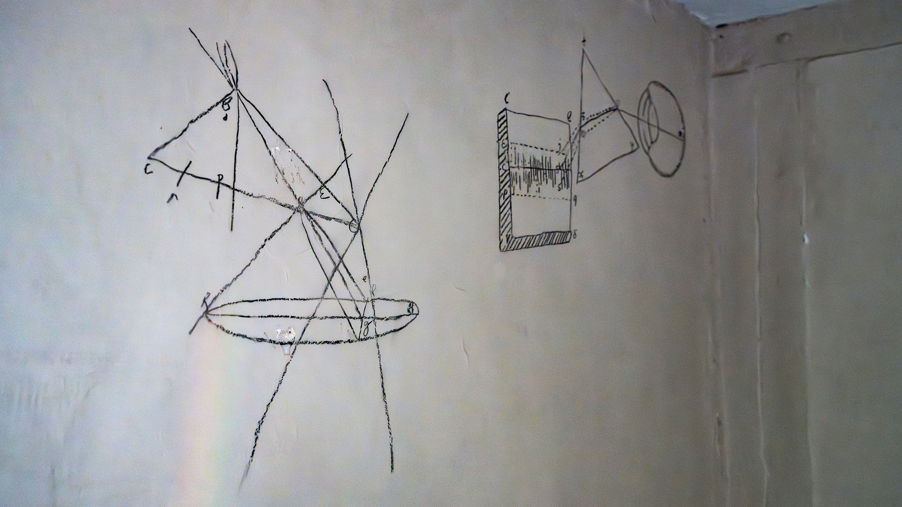 Scientific drawings by Sir Isaac Newton on his bedroom wall at Woolsthorpe Manor, Lincolnshire