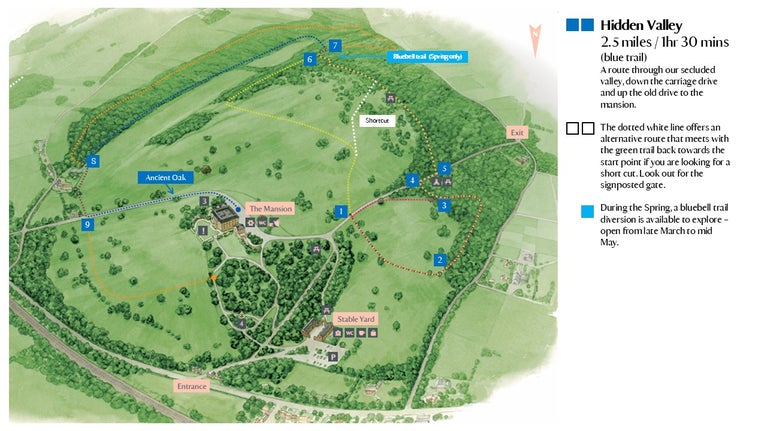 Hidden Valley trail (blue) at Basildon Park