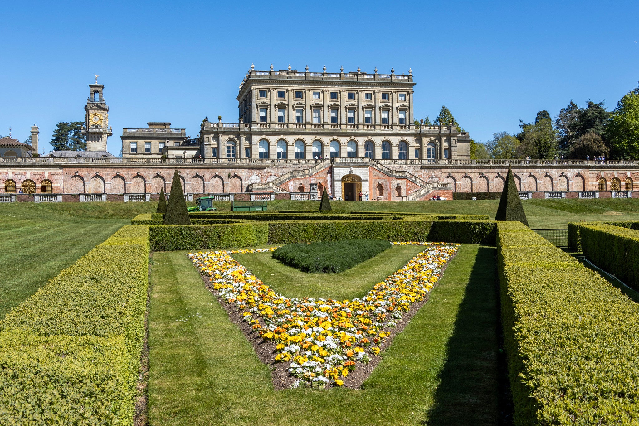 The Parterre in spring with Cliveden House in the background.