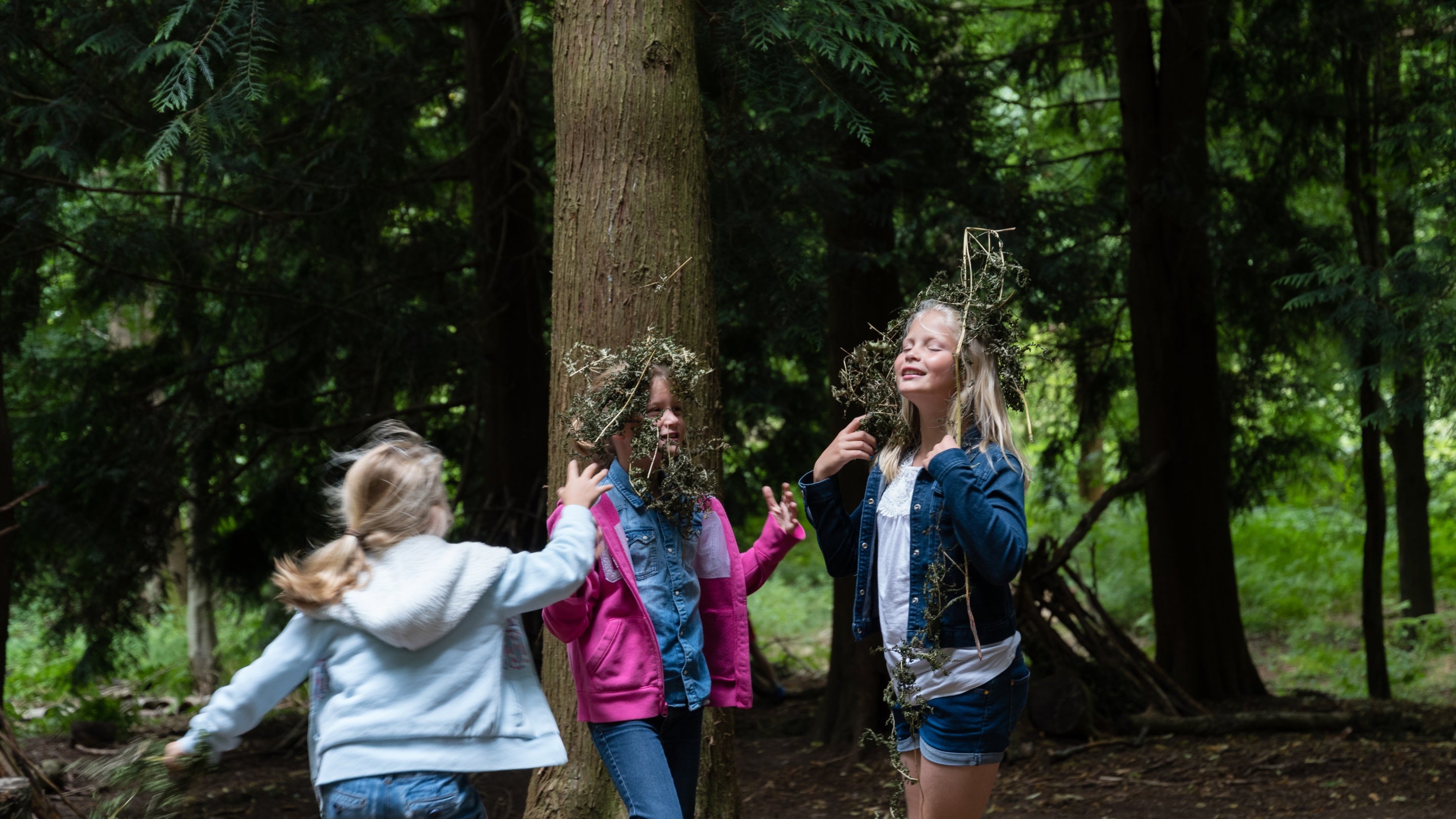 Children playing in woodland at Greys Court, Oxfordshire