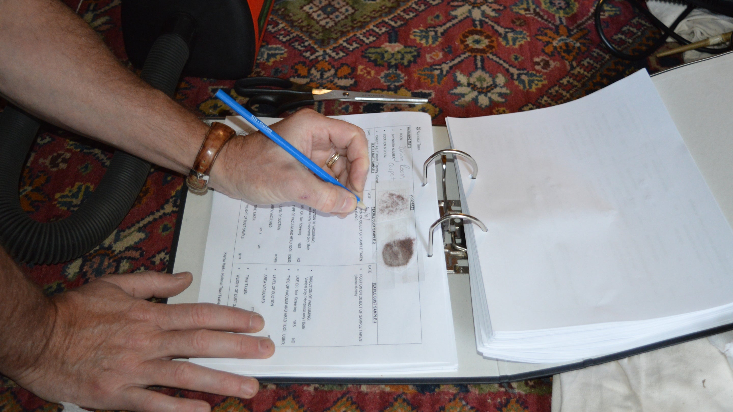 Records are filled out for deep cleaning the Dining Room at Hughenden Manor, Buckinghamshire