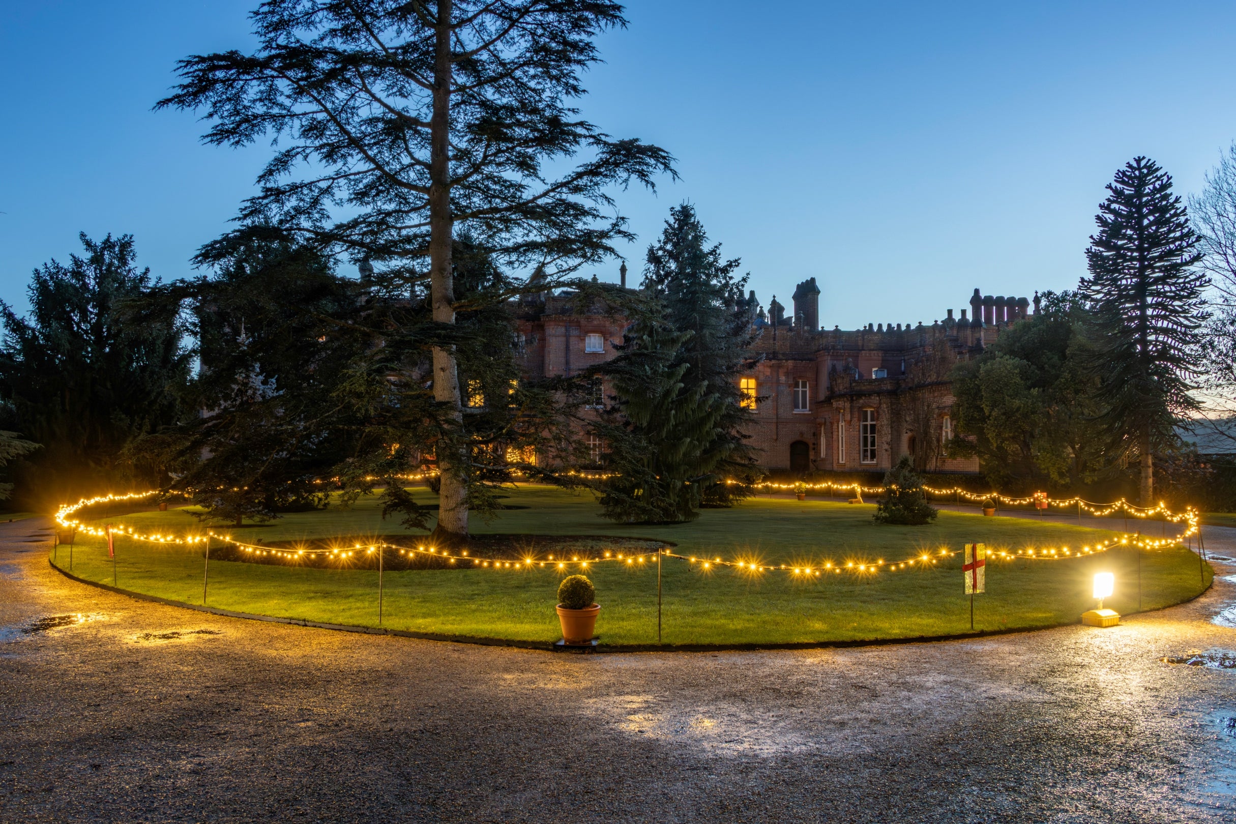 Christmas lights on the North Lawn at Hughenden, Buckinghamshire