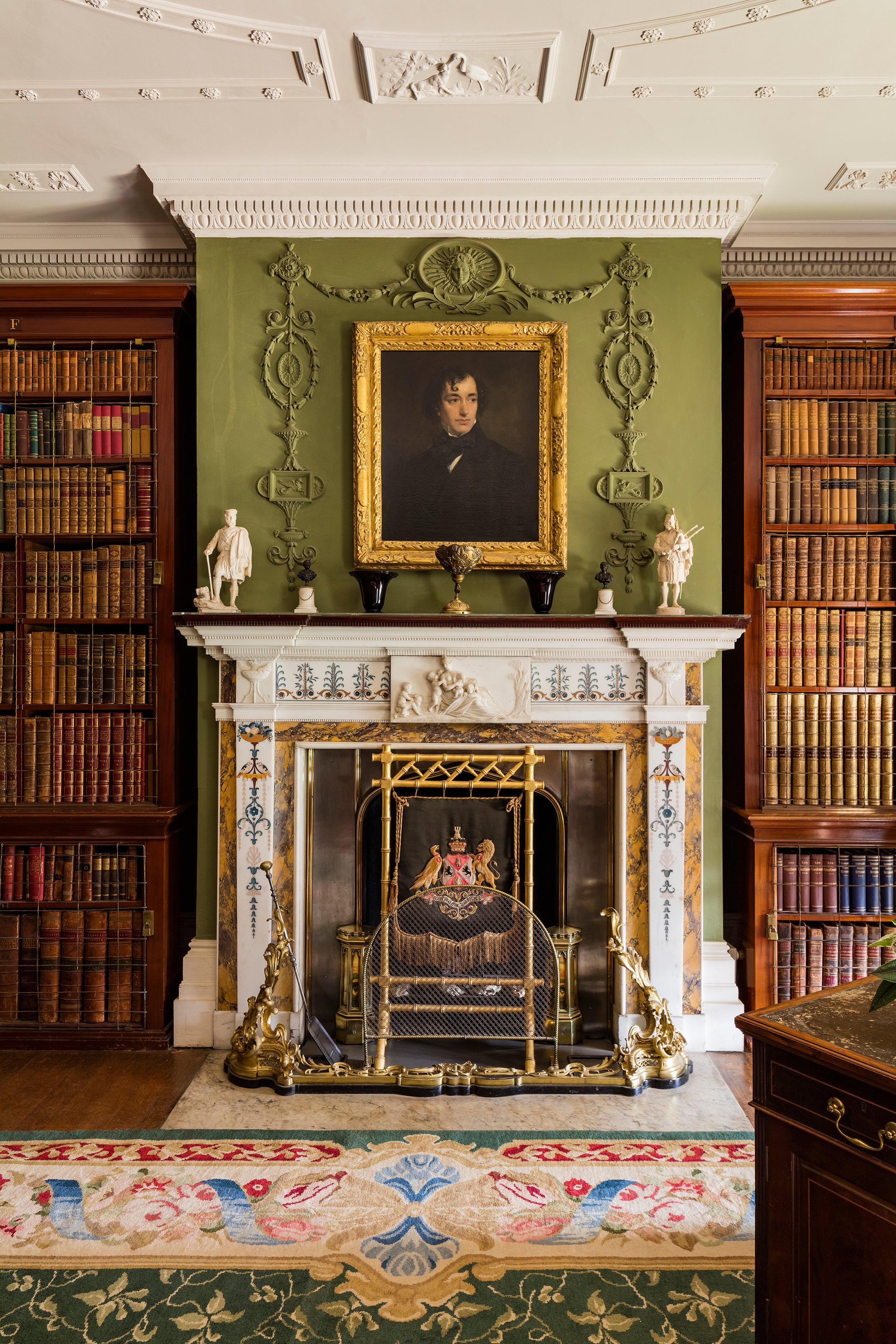 The fireplace in the Library at Hughenden, Buckinghamshire