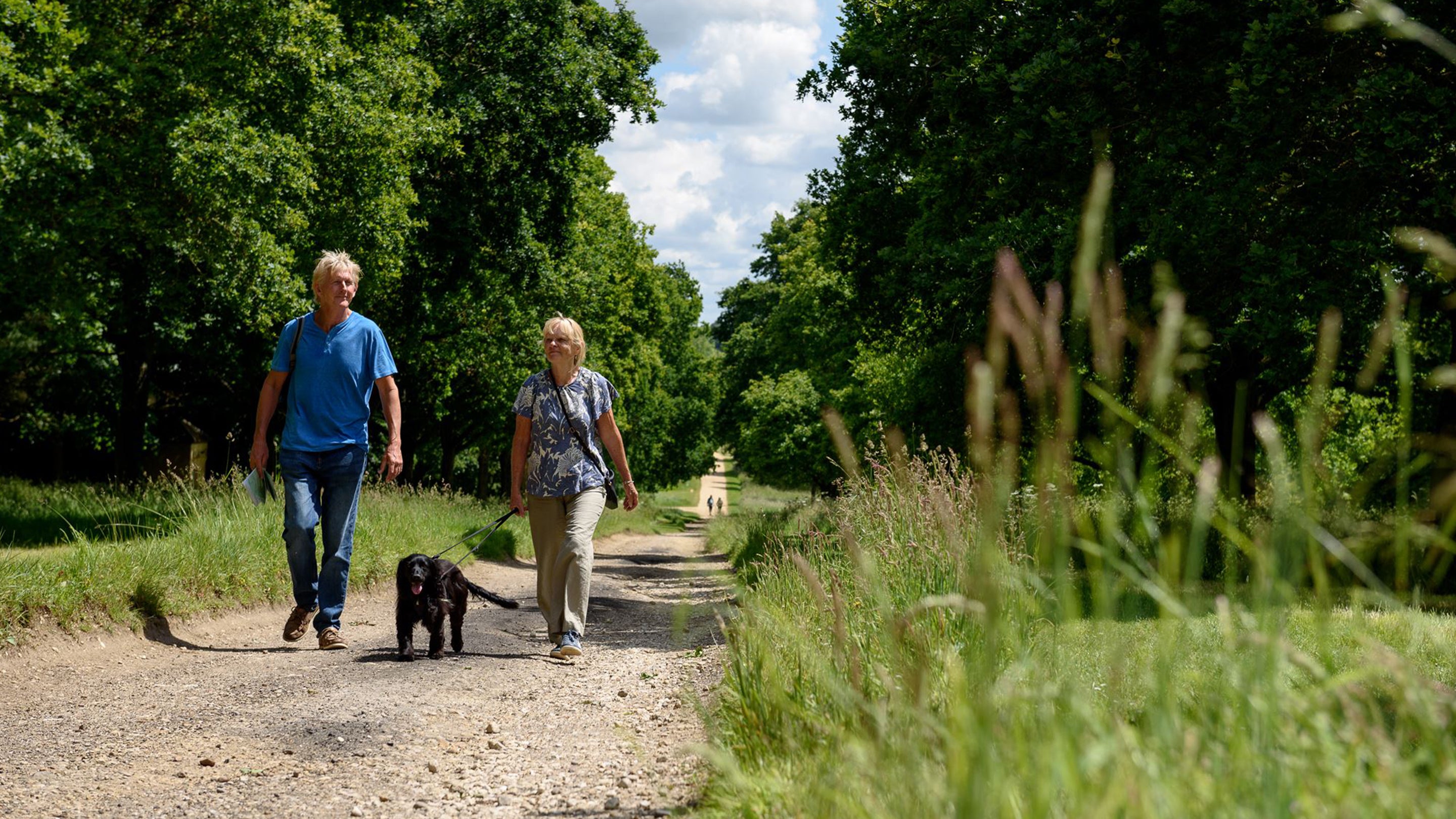 Visitors walking their dog at Stowe Gardens