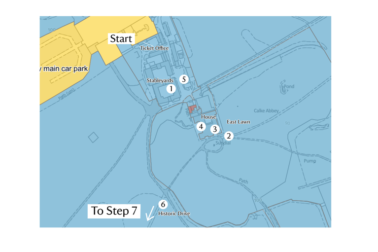 The trail route for the Filming Locations Walk at Calke Abbey