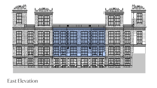 East Elevation of Hardwick, Derbyshire, showing where the conservation work will take place