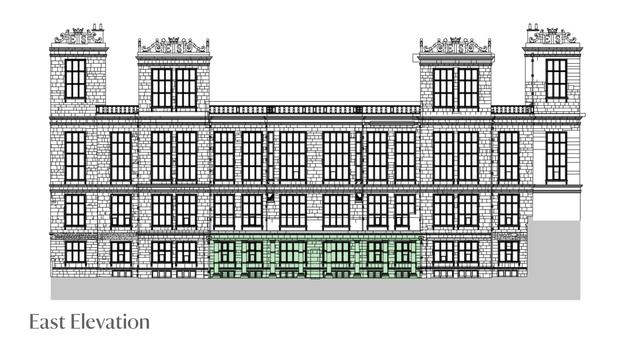 East Elevation of Hardwick, Derbyshire, showing where the conservation work will take place
