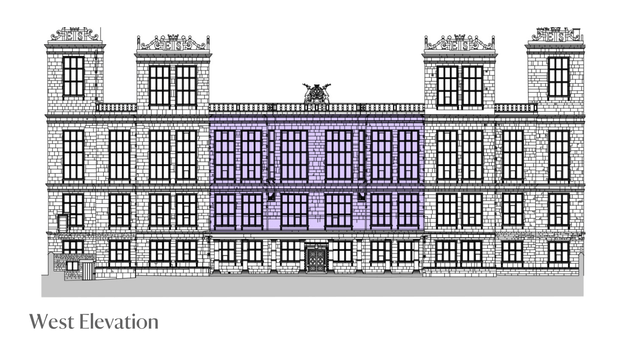 West Elevation of Hardwick, Derbyshire, showing where the conservation work will take place