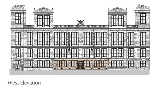 West Elevation of Hardwick, Derbyshire, showing where the conservation work will take place
