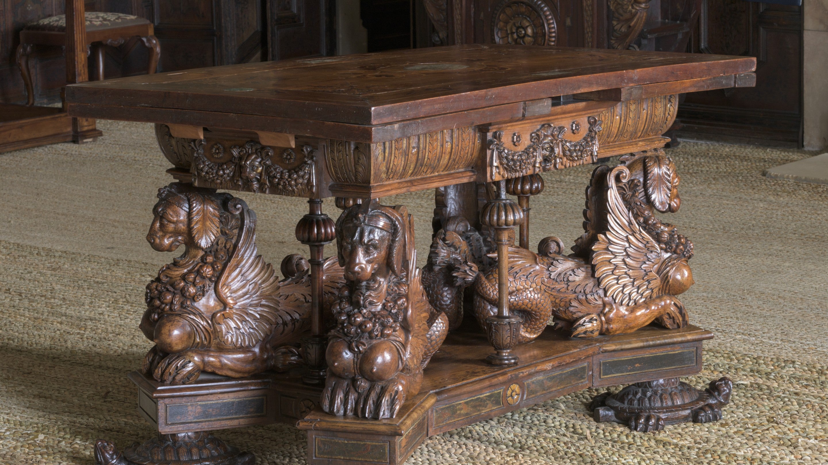 Sea Dog Table in the Withdrawing Chamber at Hardwick Hall, Derbyshire