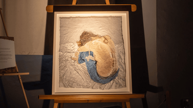 Julie Heaton's It Had to Be So embroidery at Hardwick, Derbyshire