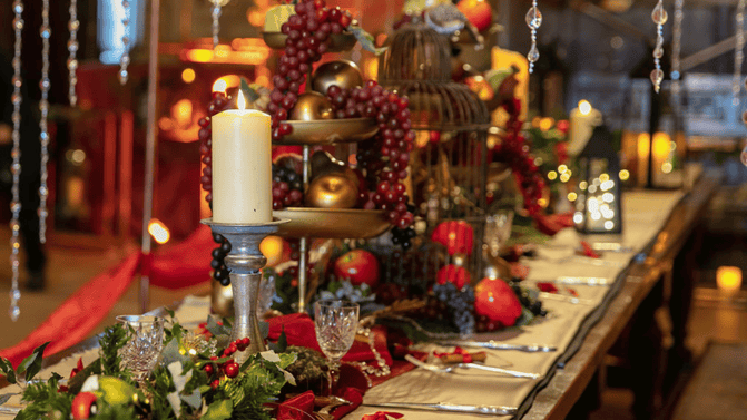 Christmas feasting display in the Entrance Hall at Hardwick, Derbyshire
