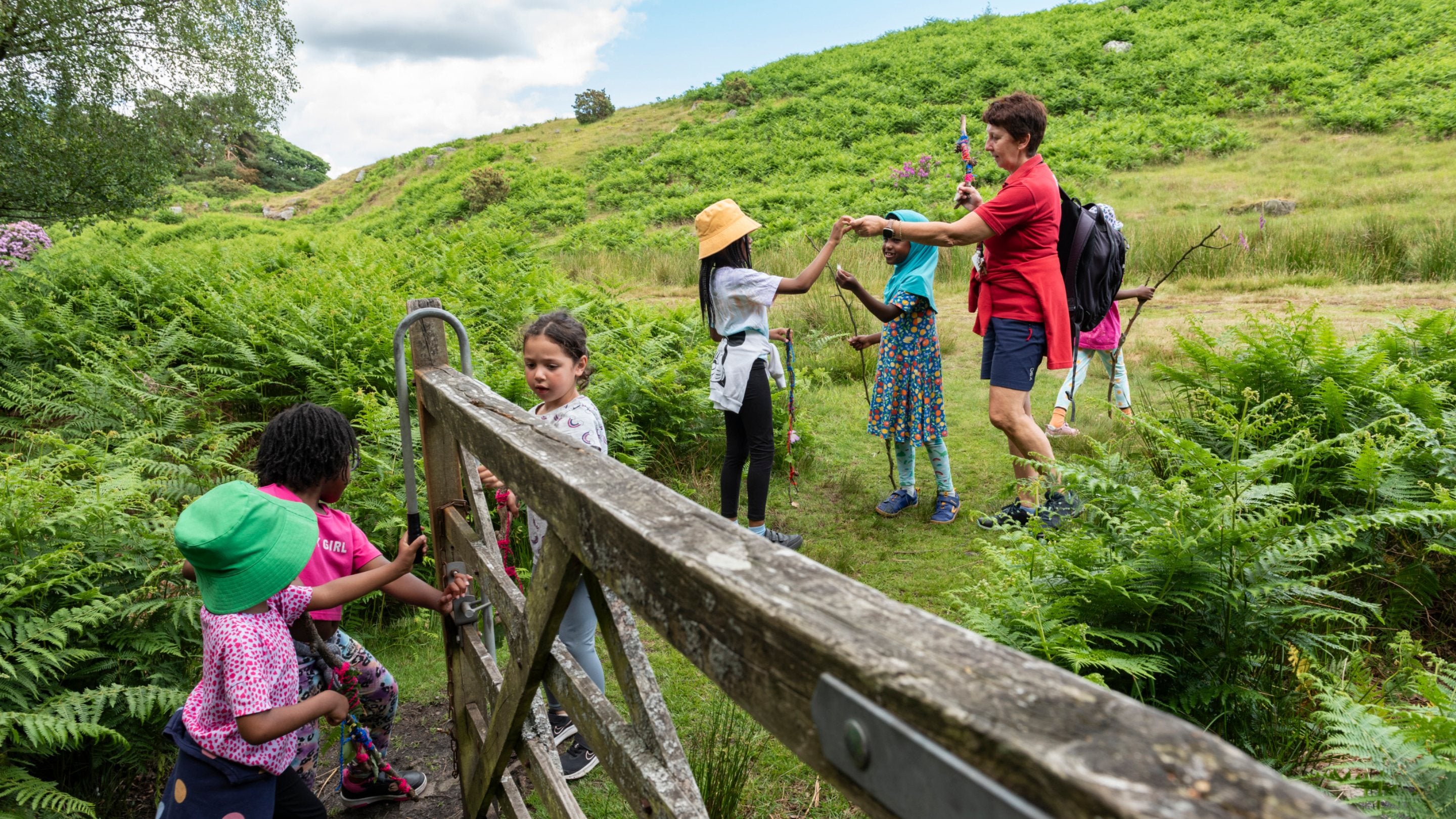 Children on a 'Black Girls Hike' through the Longshaw Estate in the Peak District
