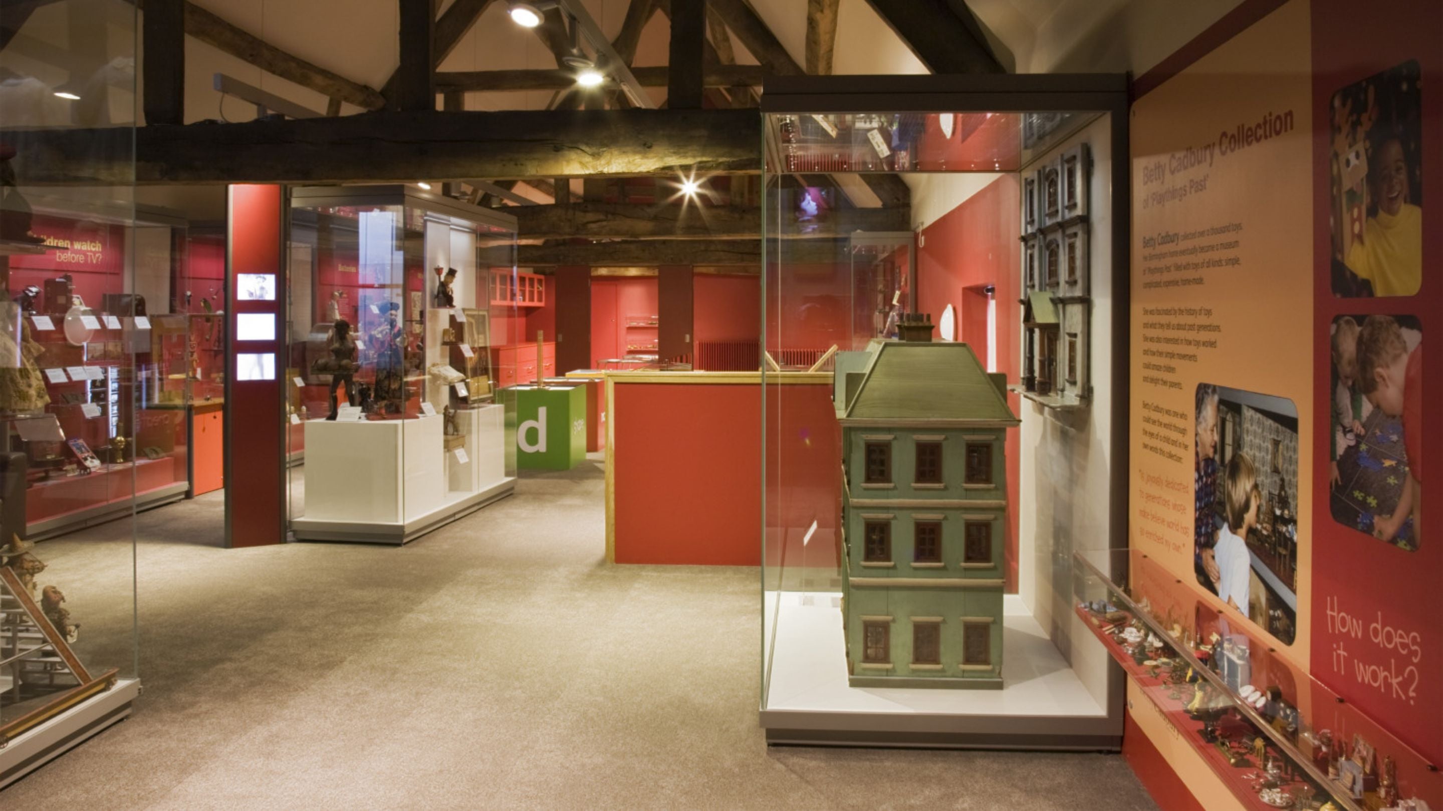 The Toys Through Time Gallery, upstairs at The National Trust Museum of Childhood at Sudbury Hall, Derbyshire.