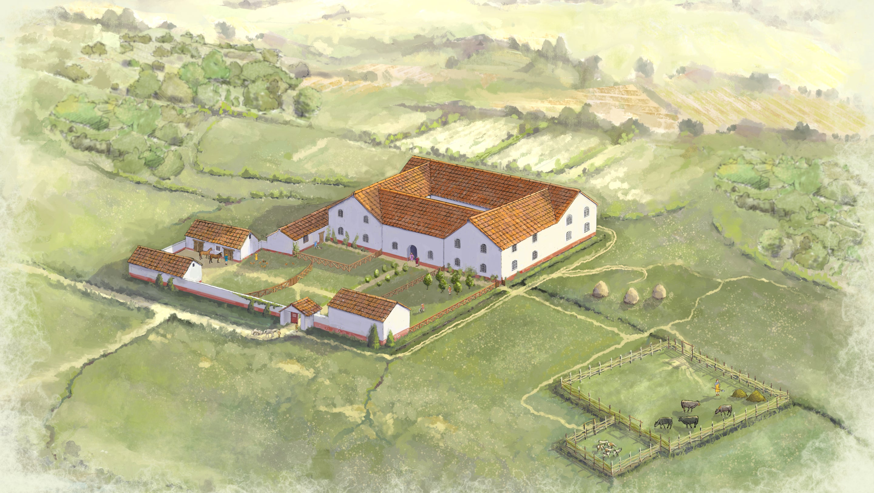 Artist impression of a Roman villa at Attingham Park, Shropshire
