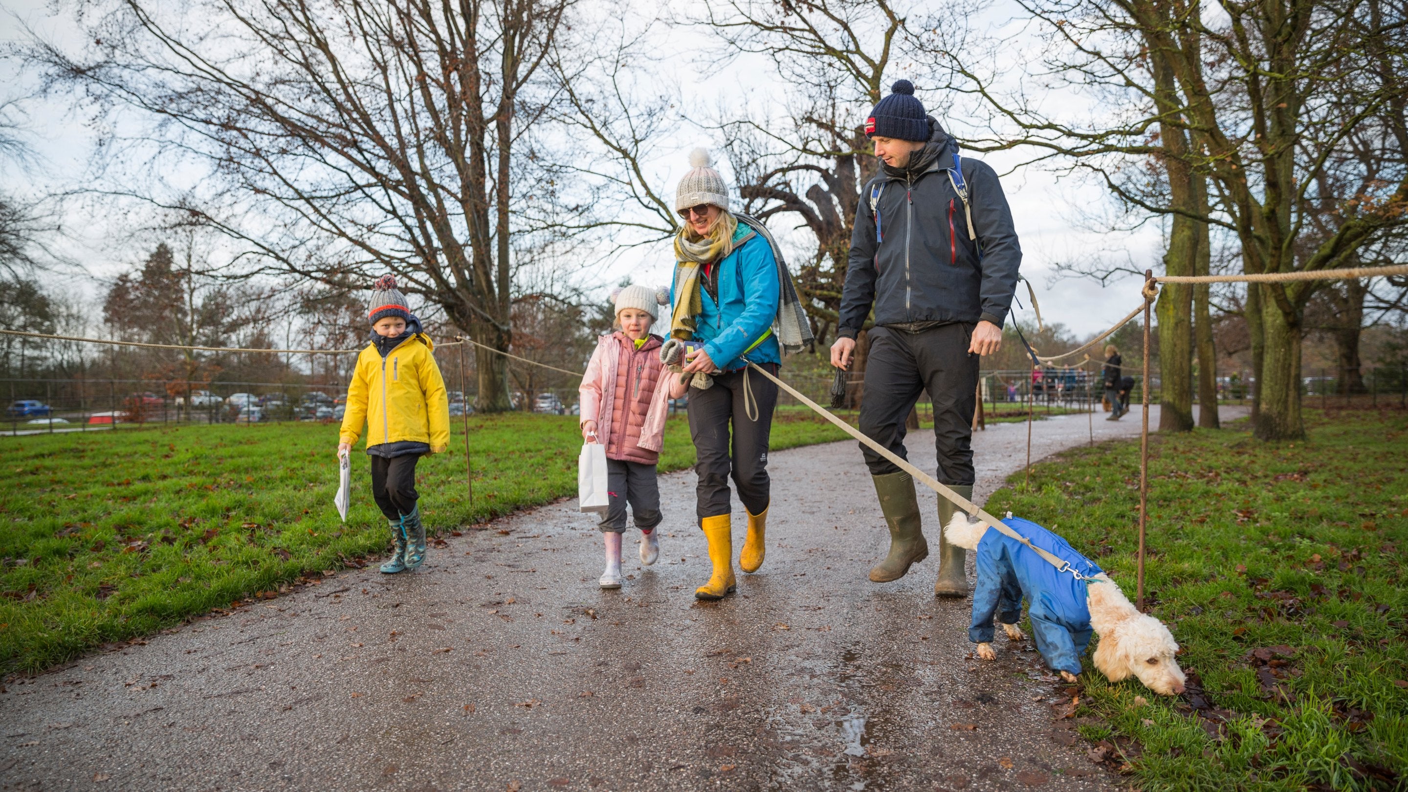Family walking their dog at Attingham Park, Shropshire