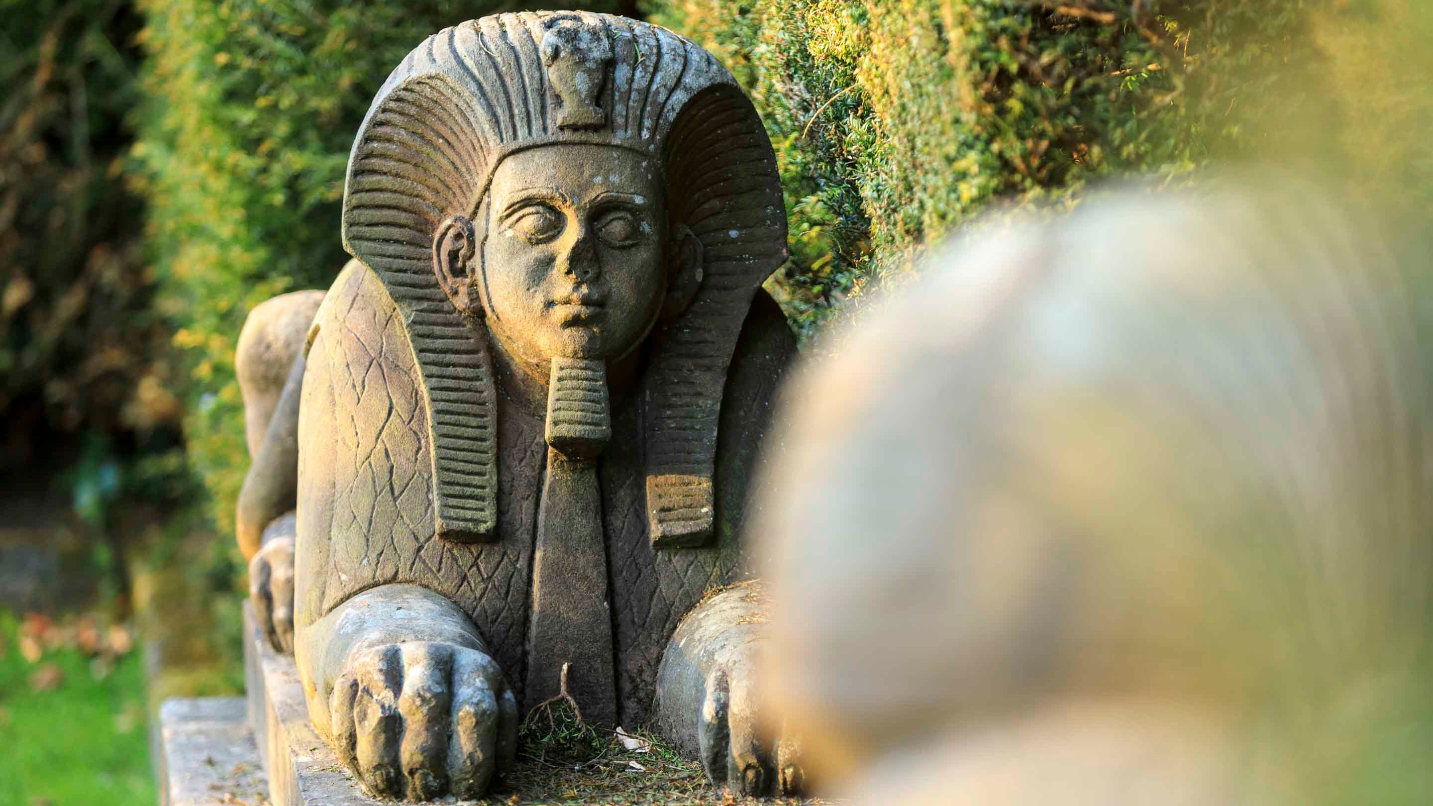 Stone sphinxes in the area known as 'Egypt' at Biddulph Grange Garden, Staffordshire