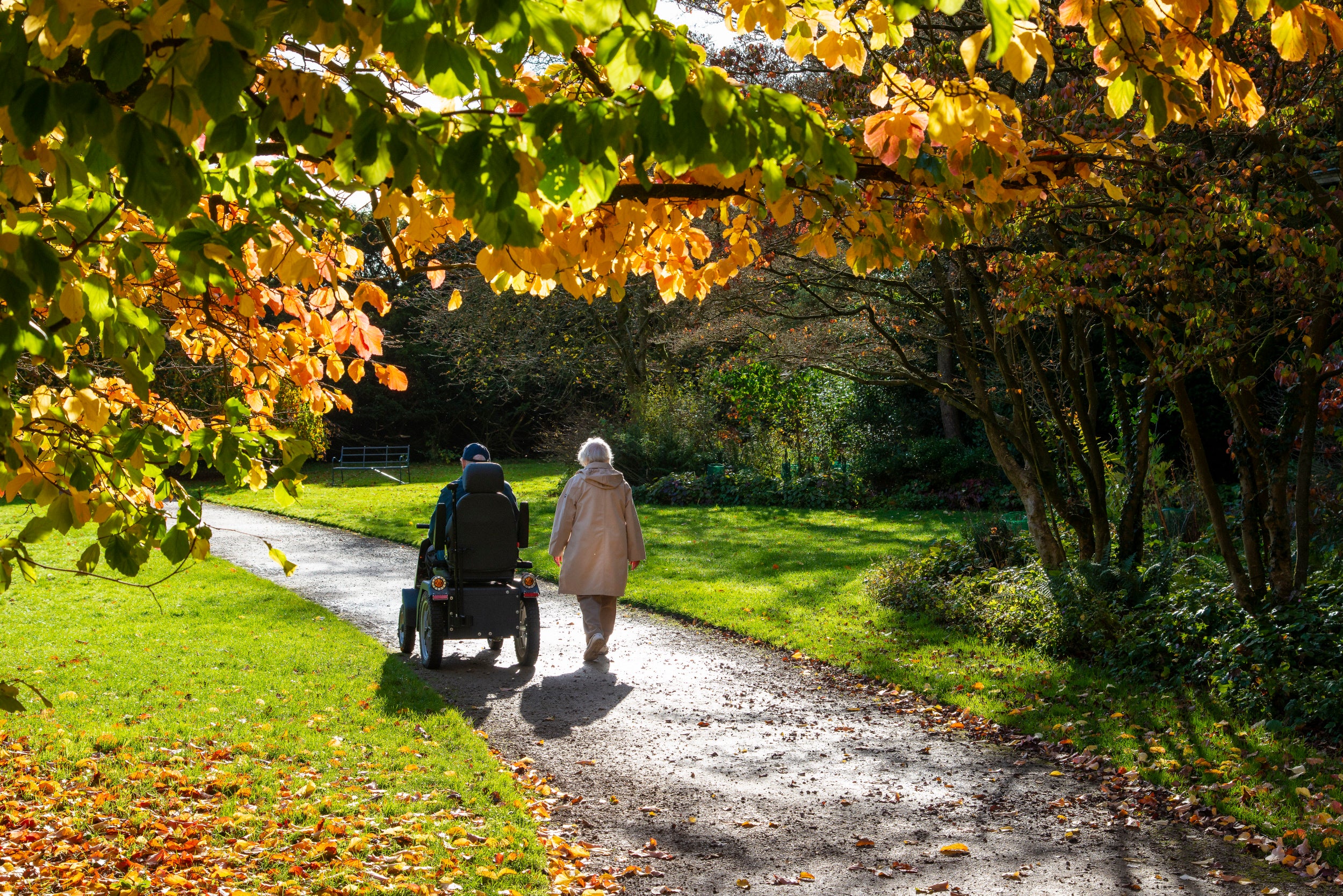 Couple with a tramper on an autumnal walk