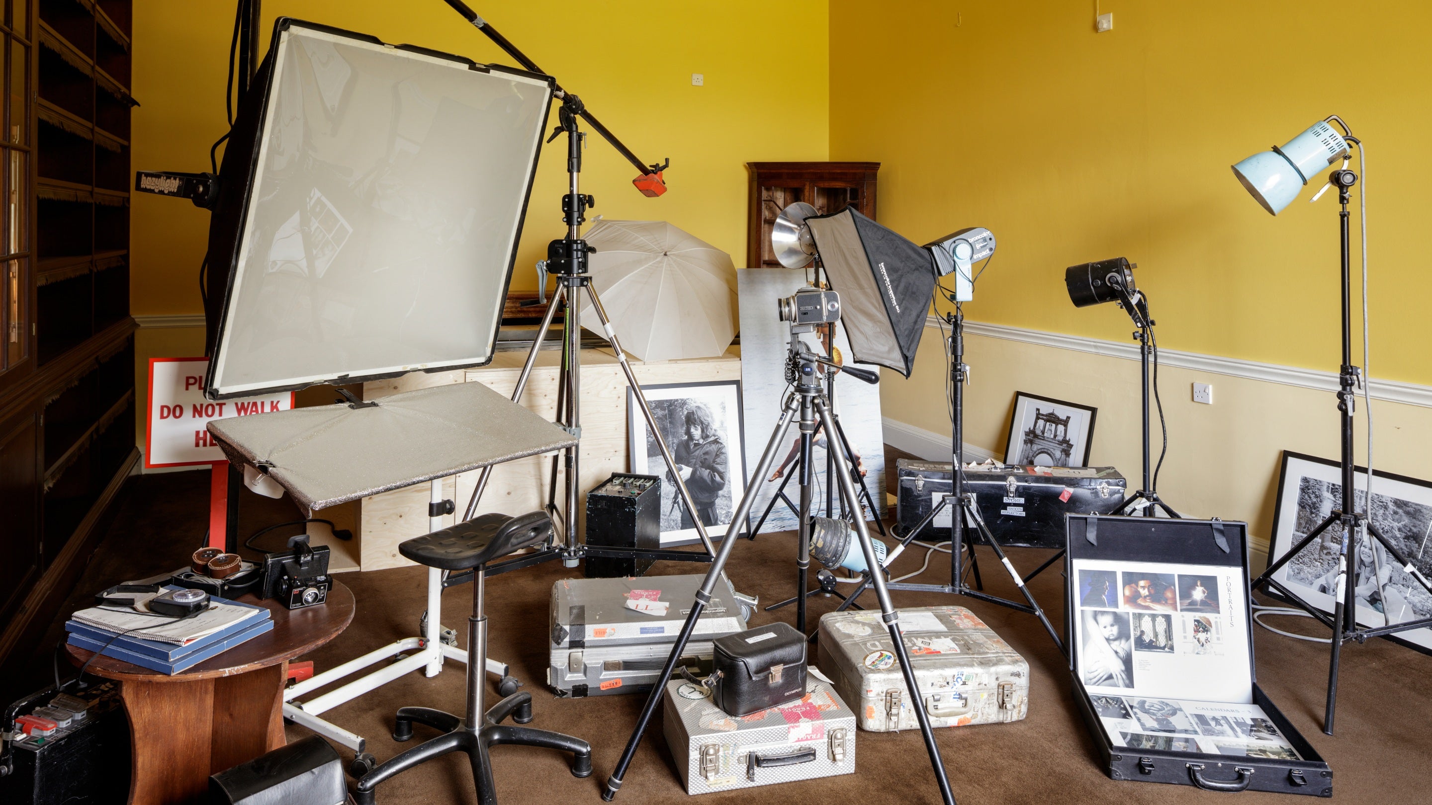 Camera equipment from the London studio of the late Lord Patrick Lichfield displayed in his private apartment inside Shugborough Estate, Staffordshire