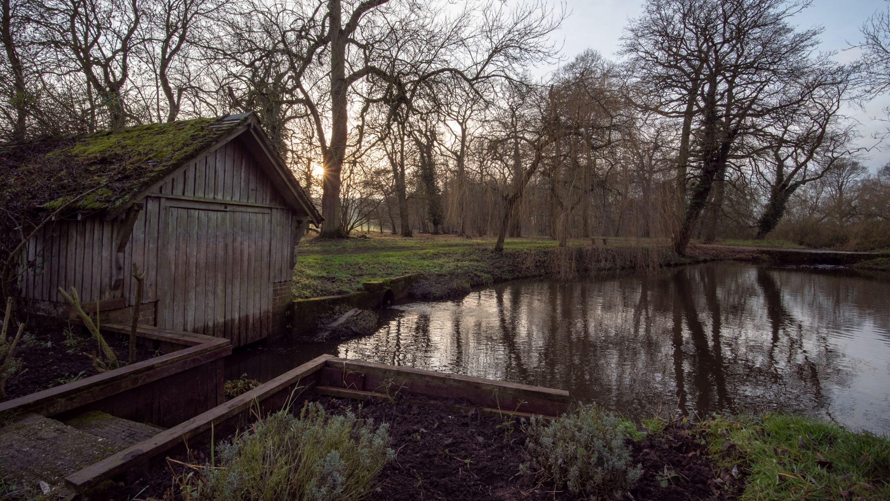 The boathouse as the sun starts to go down at Shugborough Estate, Staffordshire