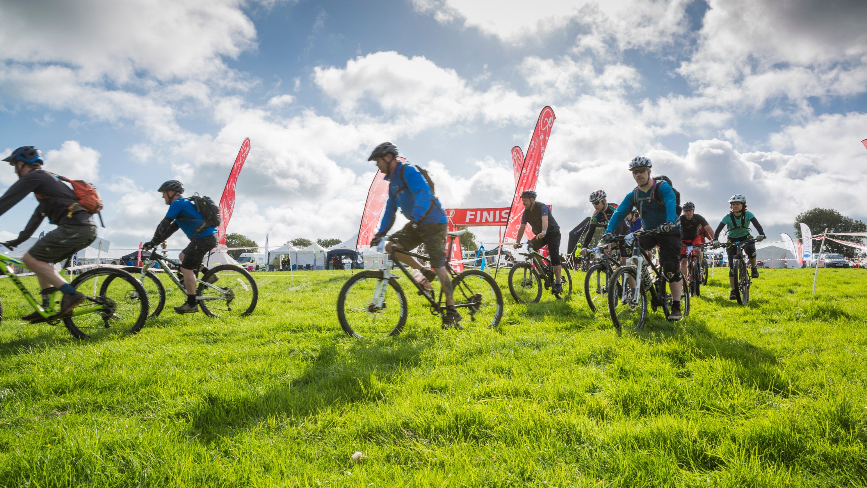 Riders at a mountain biking event at Cheddar Gorge, Somerset