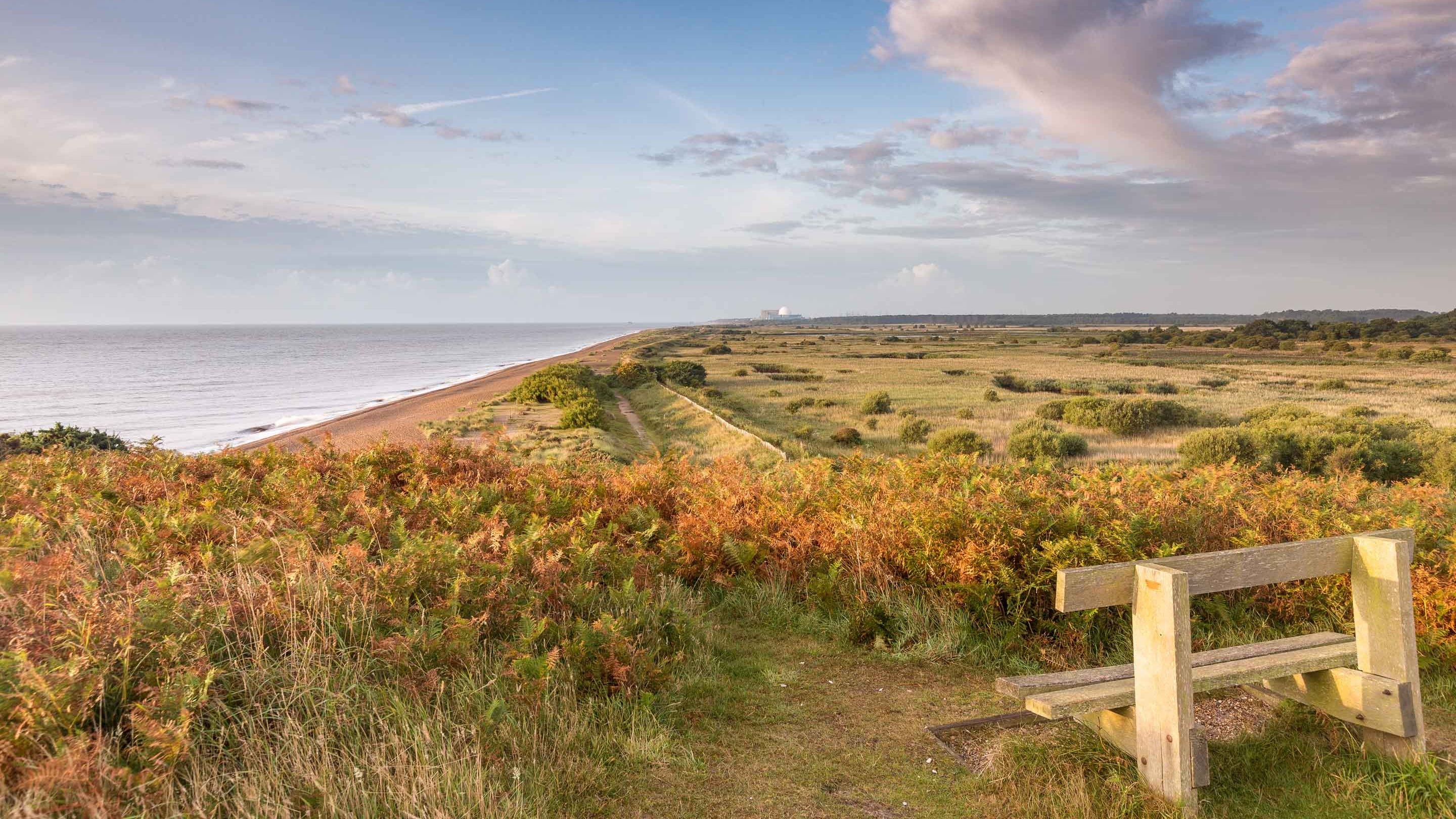 Bench with sea view at Dunwich Heath and Beach, Suffolk