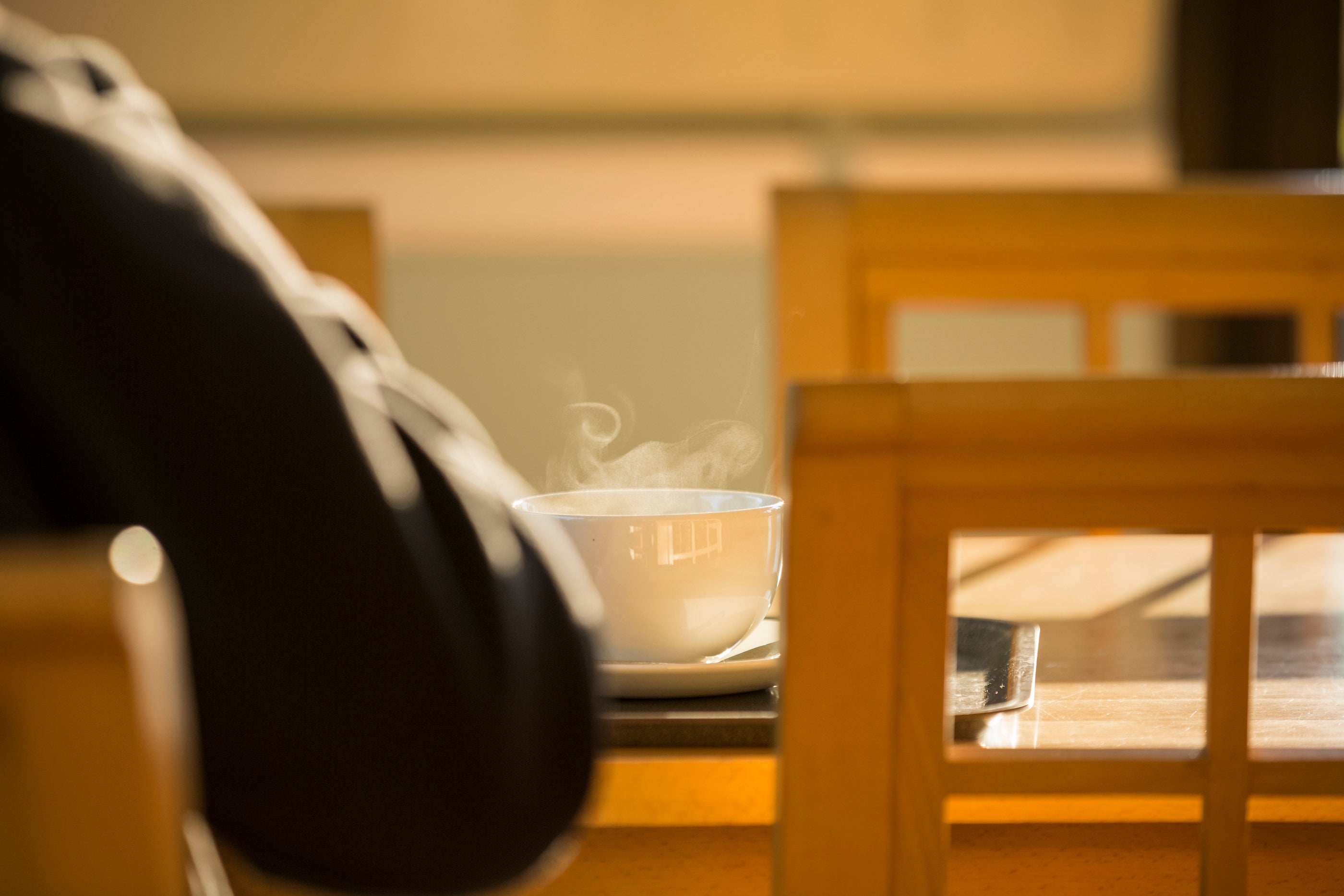Close up of a hot drink in Flatford Tea Room, Suffolk