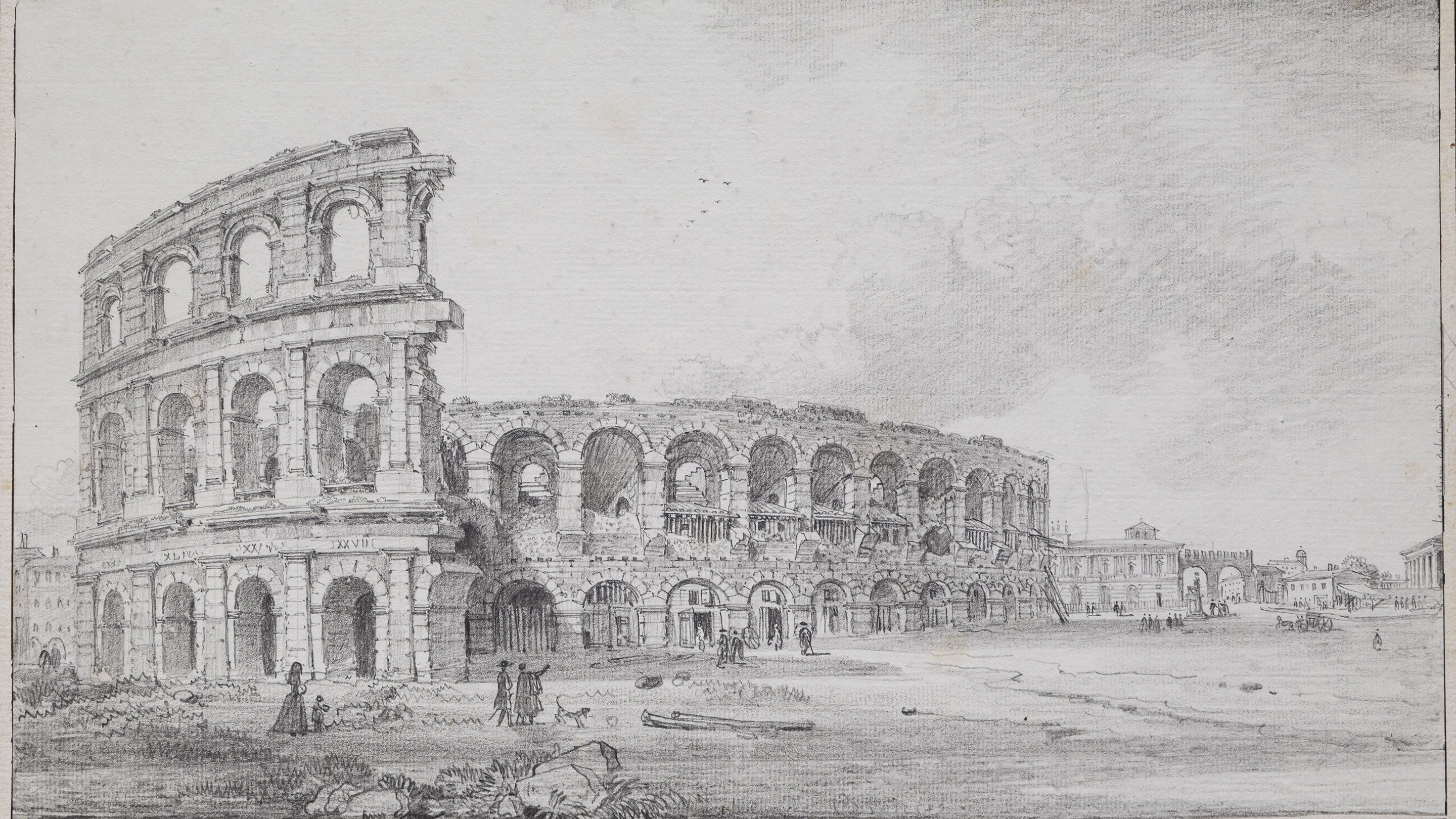 a pencil drawing of the colosseum in Rome