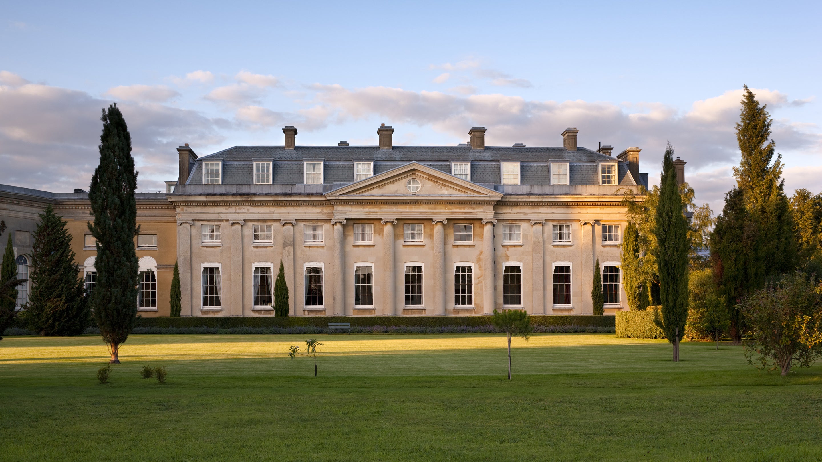 The east wing of Ickworth Estate in sandstone sweeping lawn in front