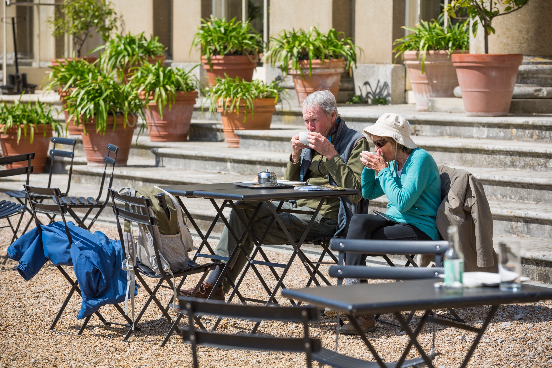 Visitors enjoying a drink on the terrace at Ickworth Estate