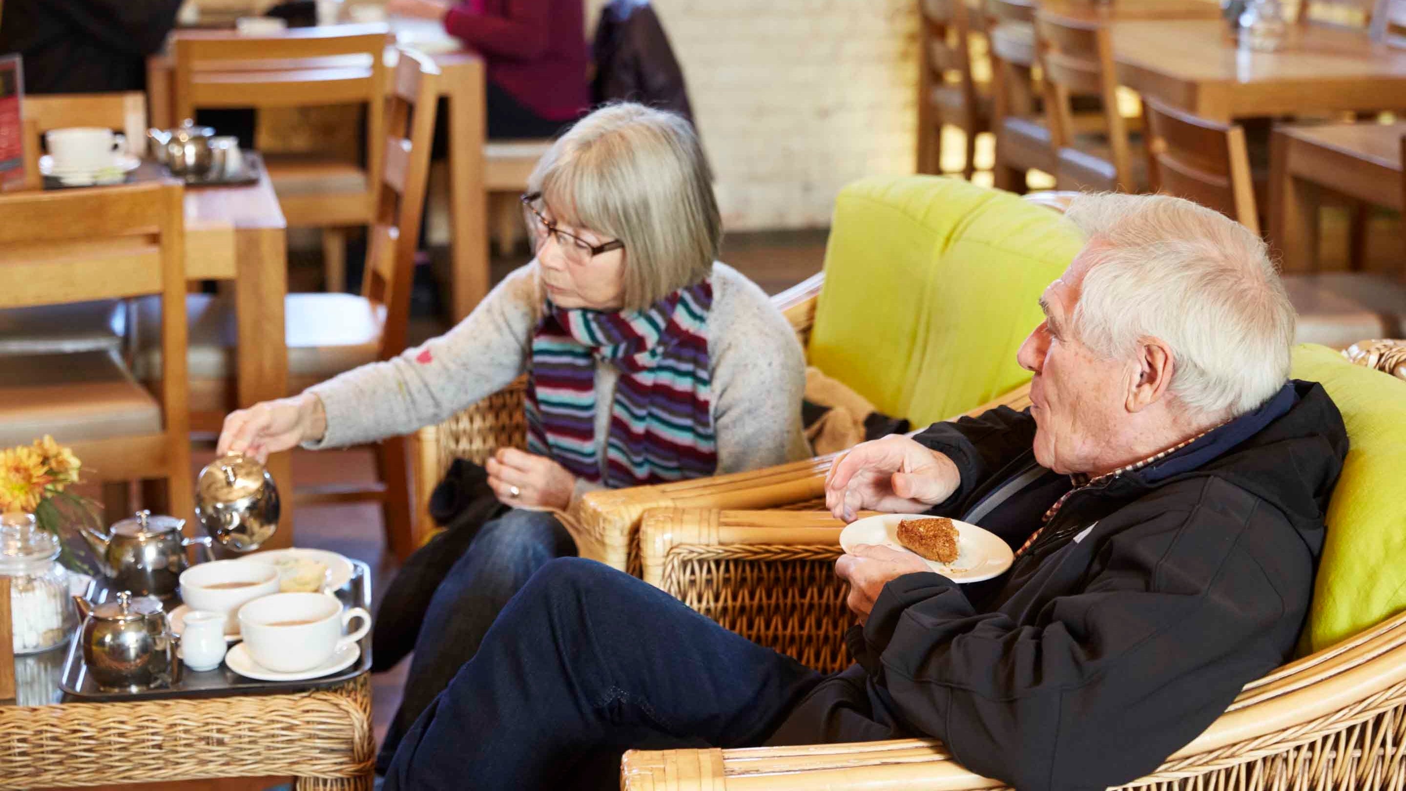 Visitors in the cafe having afternoon tea at Ickworth, Suffolk