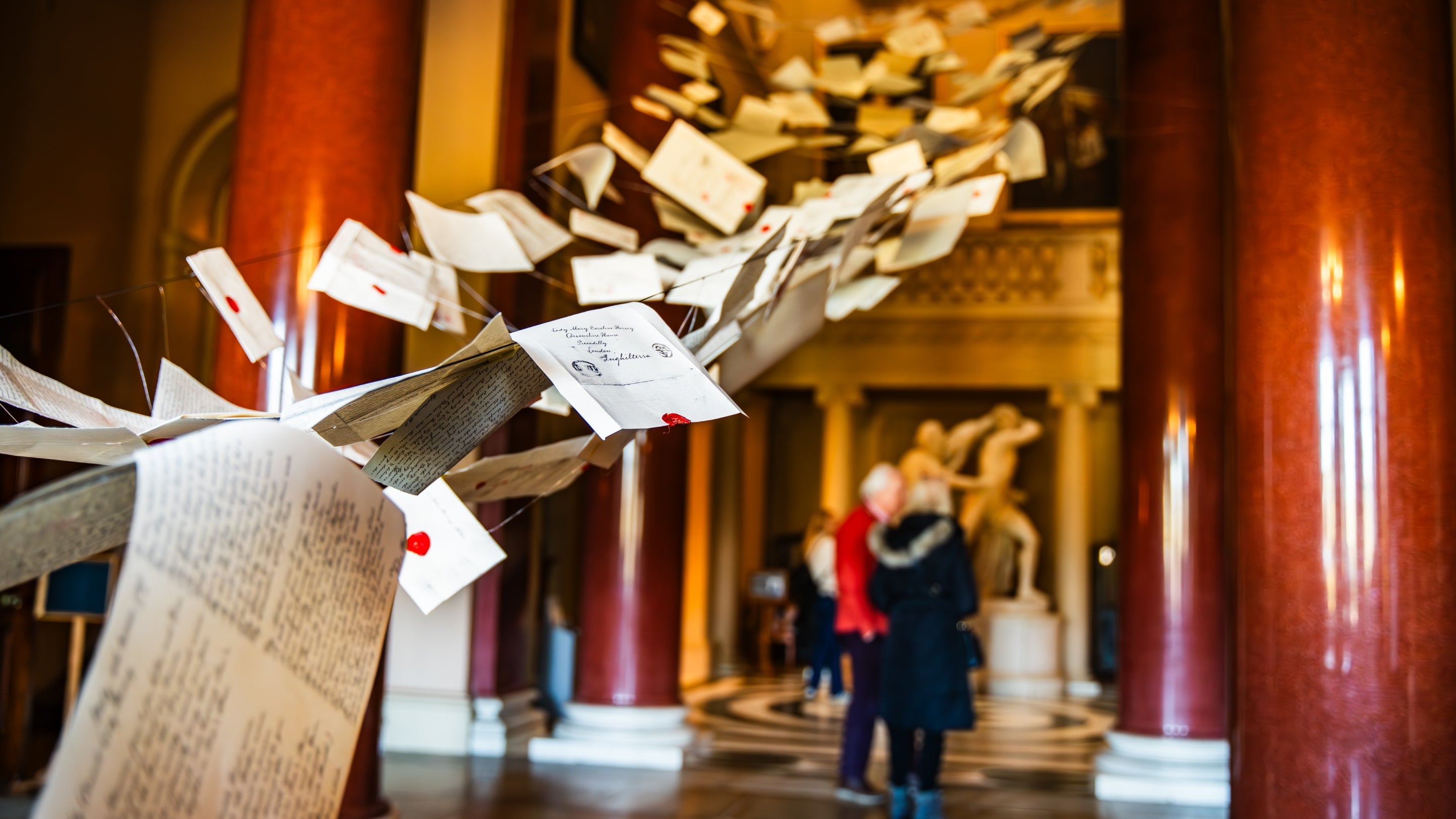 A display of letters flies in the Entrance Hall at Ickworth Estate