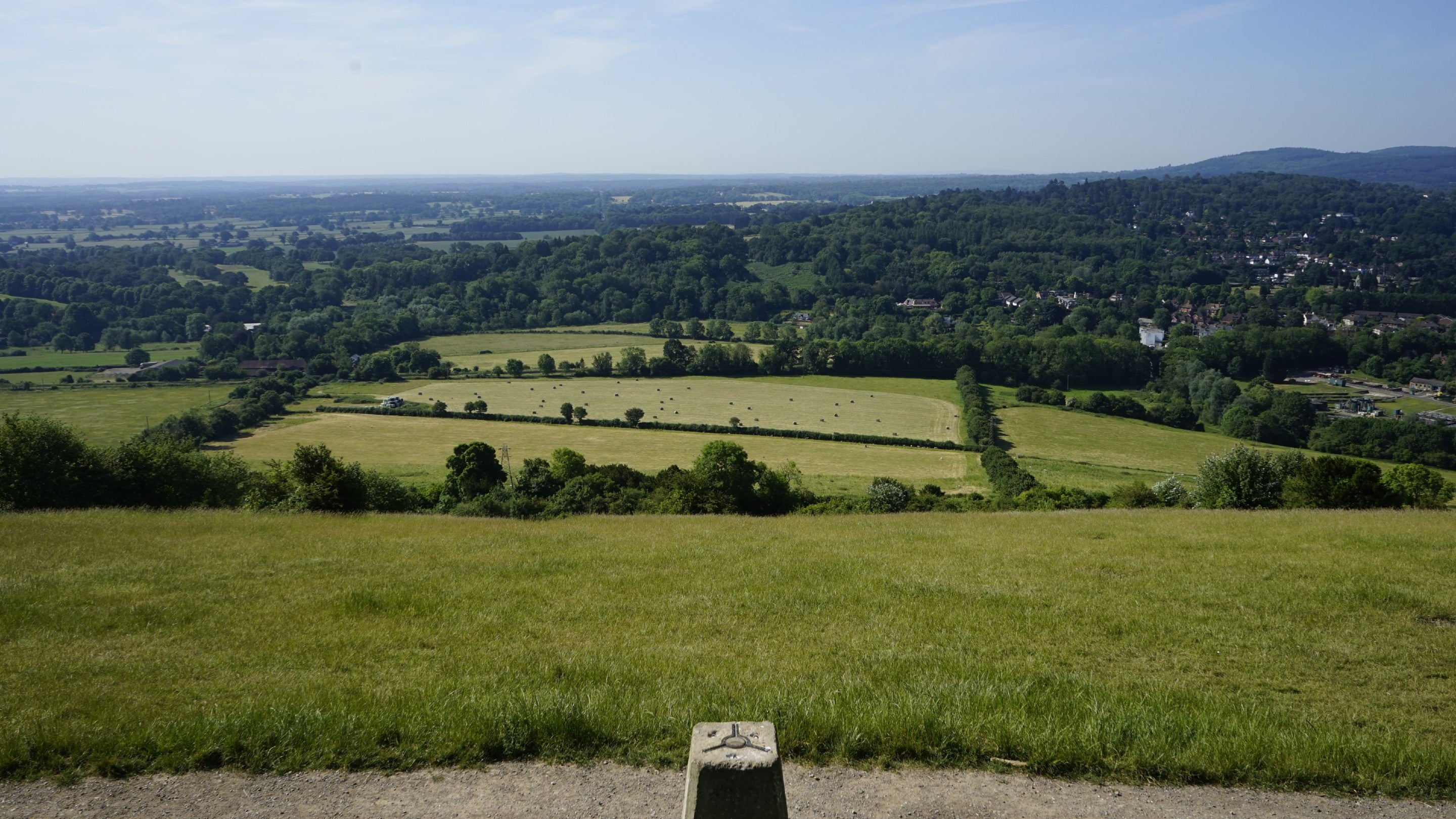 View from the top of Box Hill over countryside and Dorking town towards the South Downs