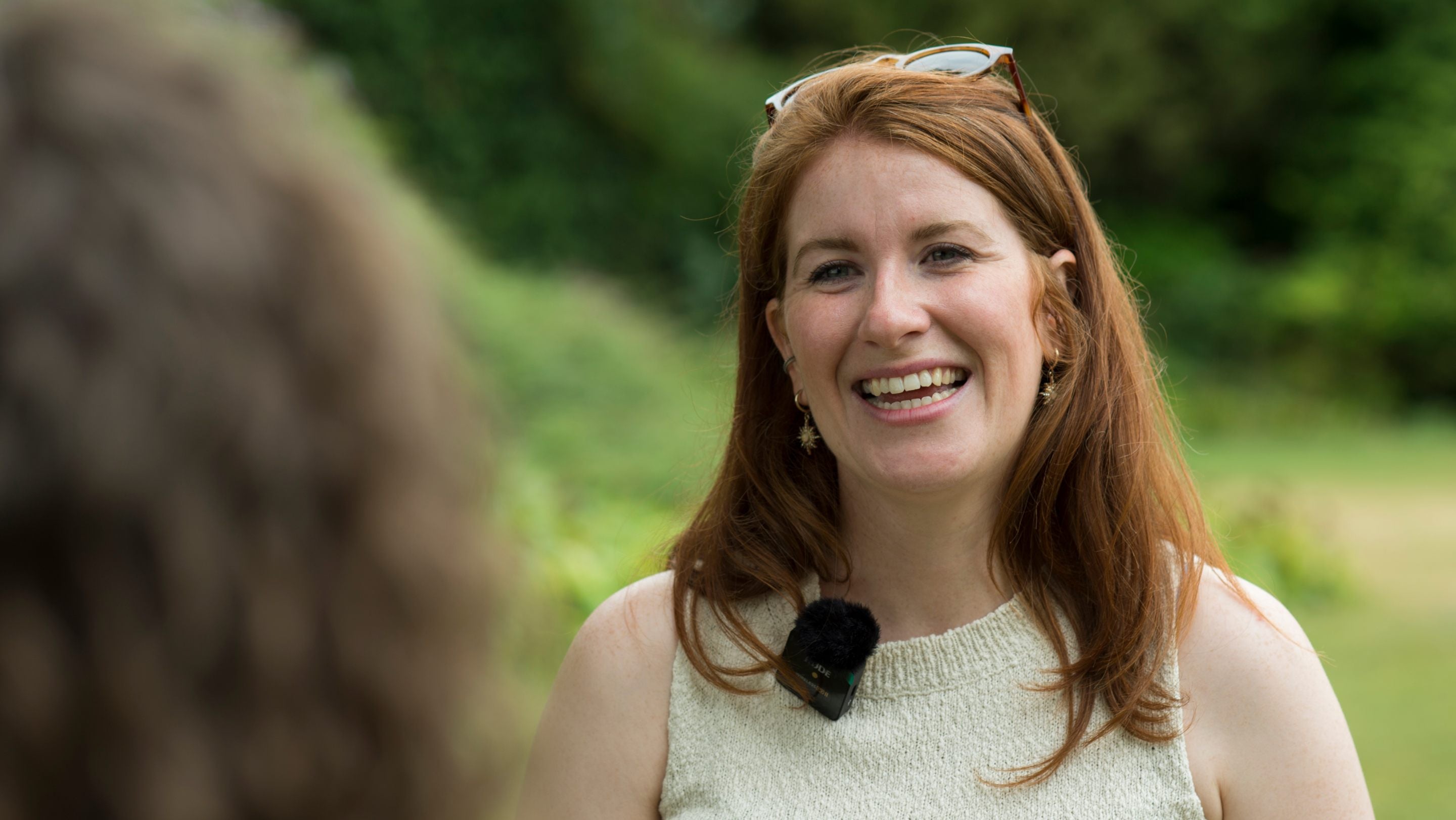 Hannah Dawe, the Head of School at Clandon C of E School, in conversation and smiling