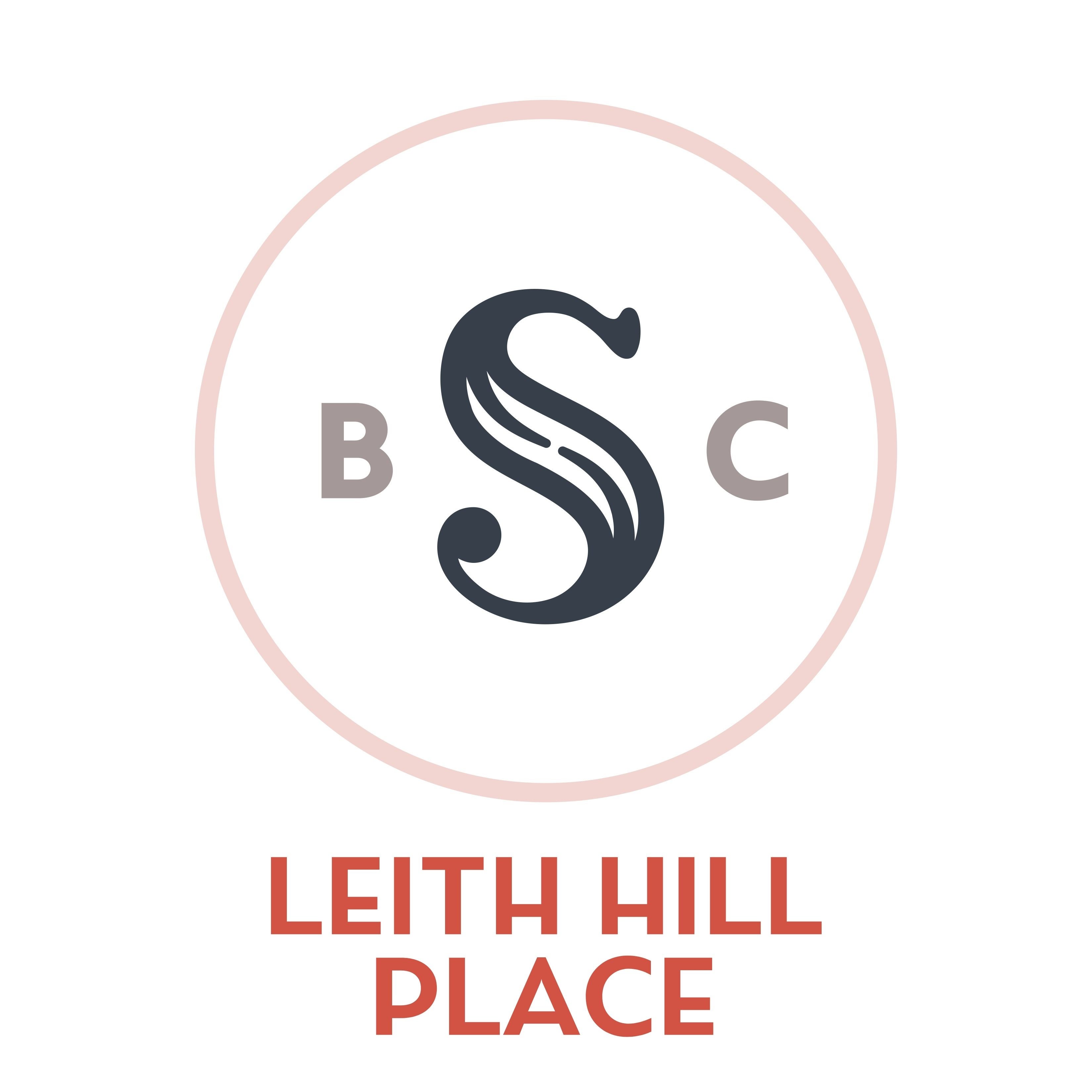 The letters S B C inside a circle with Leith Hill Place written underneath