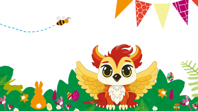 Griffin illustration in a spring garden.