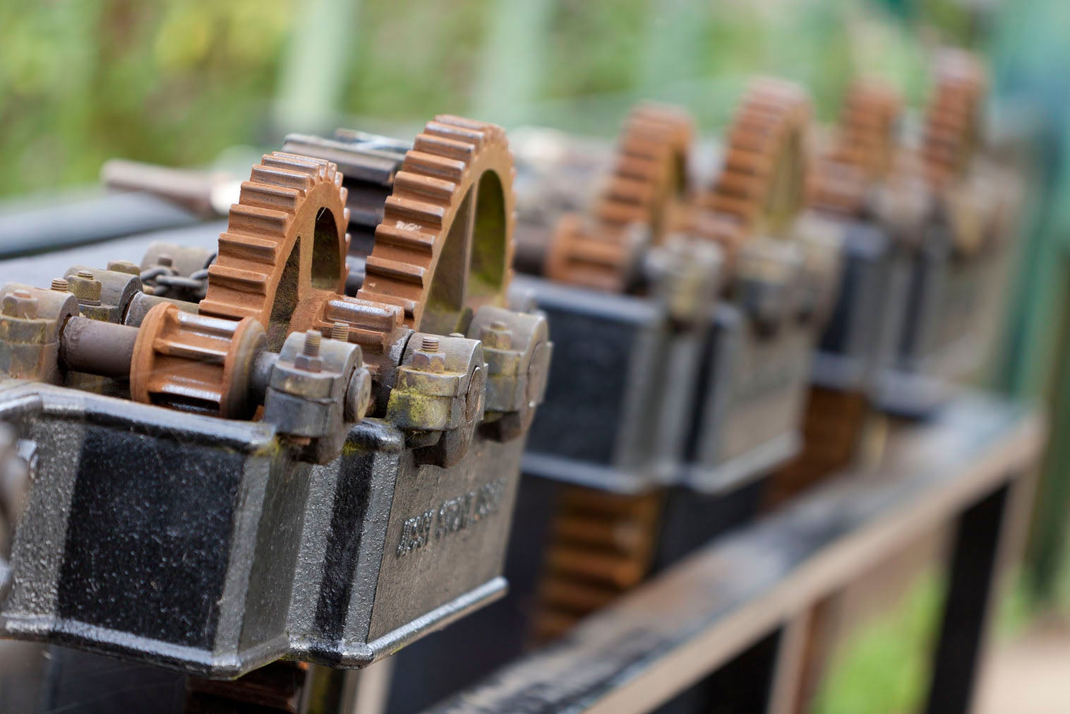 Set of cogs at Walsham weir on the river Wey