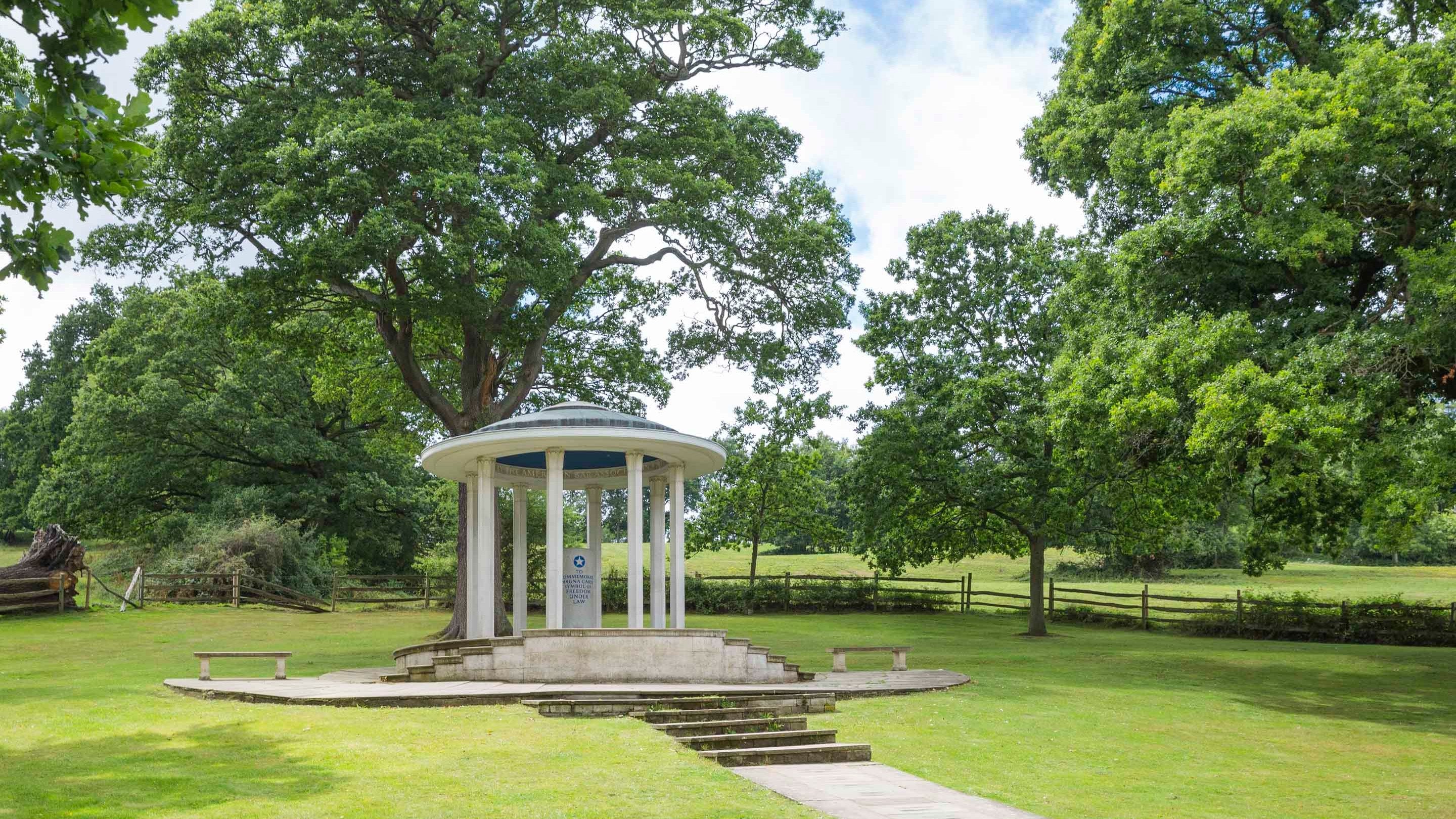The domed roof and pillars of the Magna Carta memorial at Runnymede, Surrey