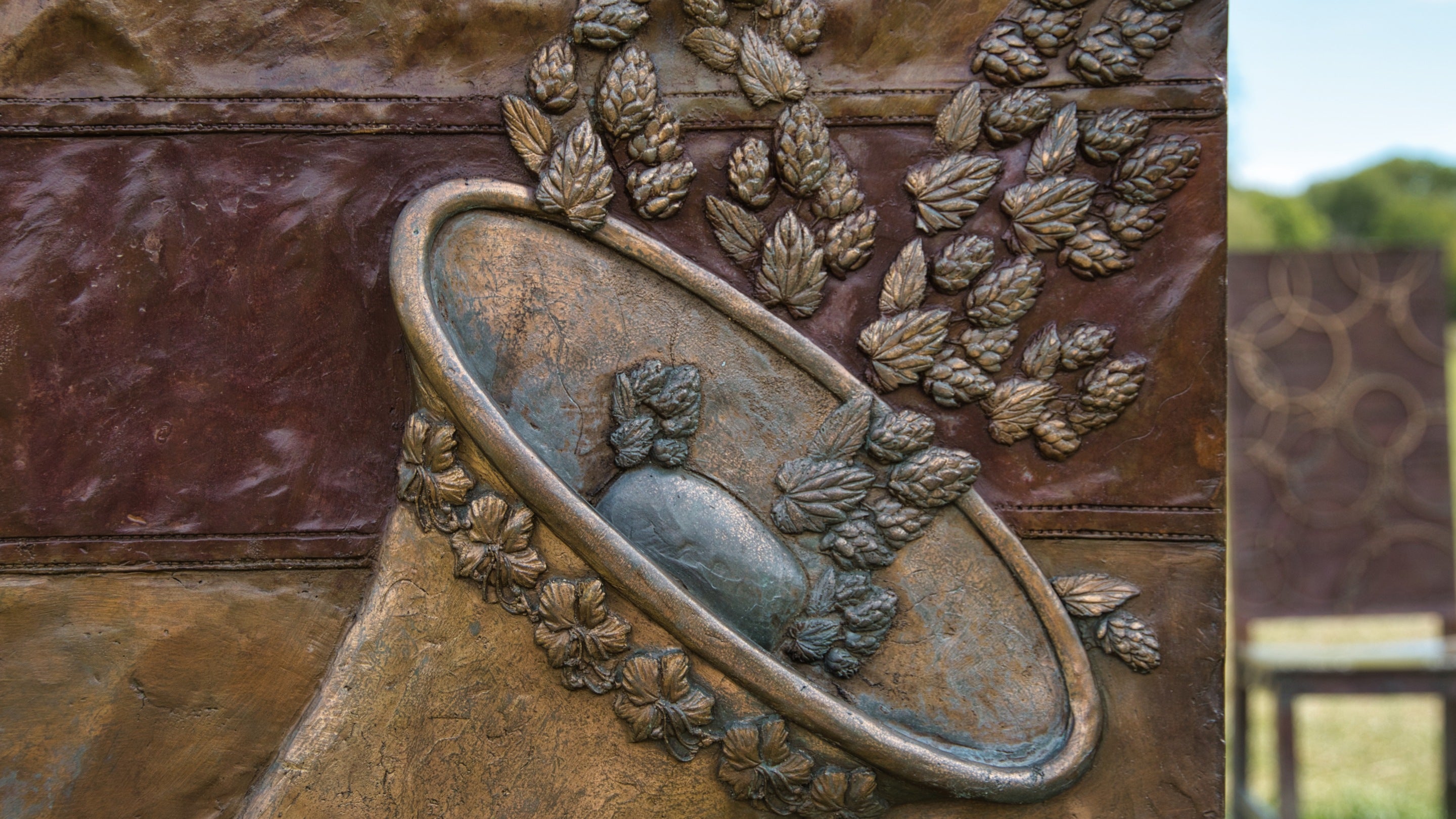 Close-up of chair 6 of The Jurors by Hew Locke, an artwork on display at Runnymede, Surrey, showing a loudhailer belonging to Harvey Milk, gay rights campaigner