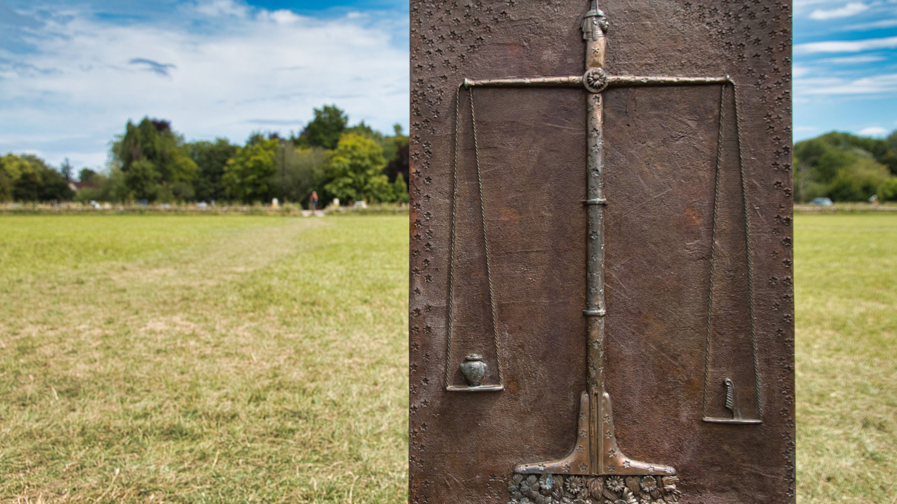 Depiction of Ancient Egyptian Scale on one of the The Jurors chairs at Runnymede and Ankerwyce