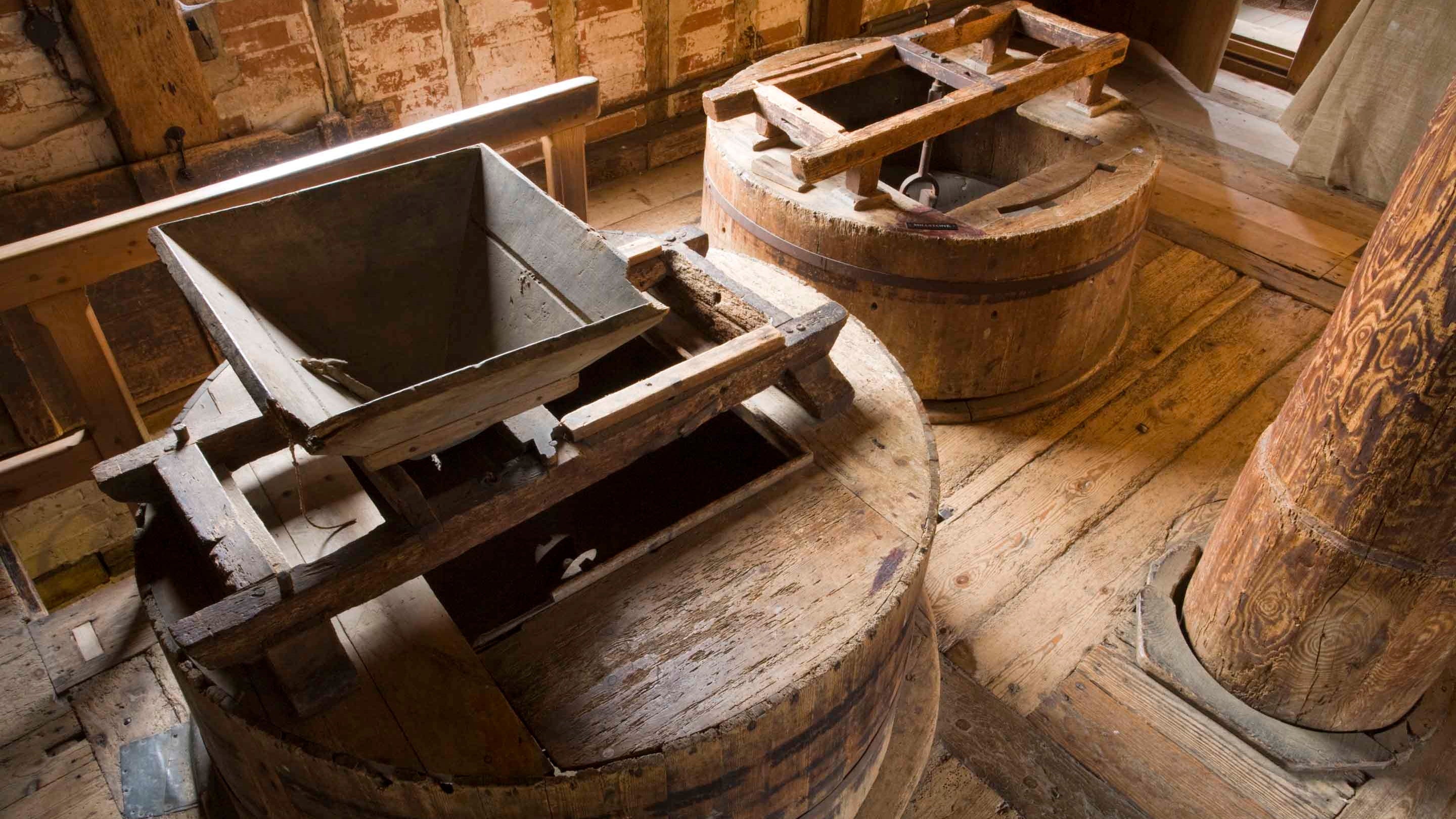 The interior of Shalford Mill with mill machinery