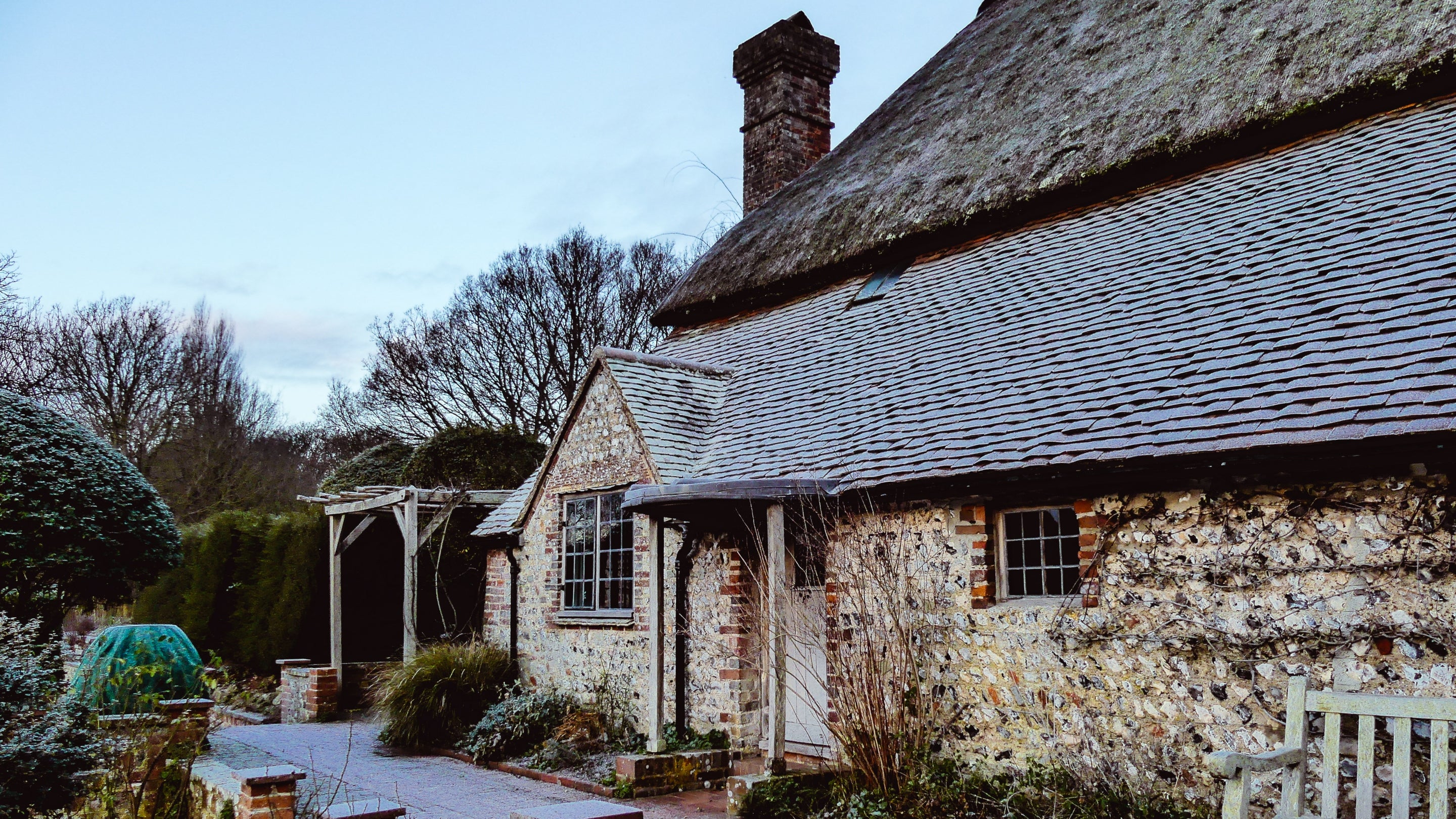 Frosty Rose terrace, Alfriston Clergy House, East Sussex