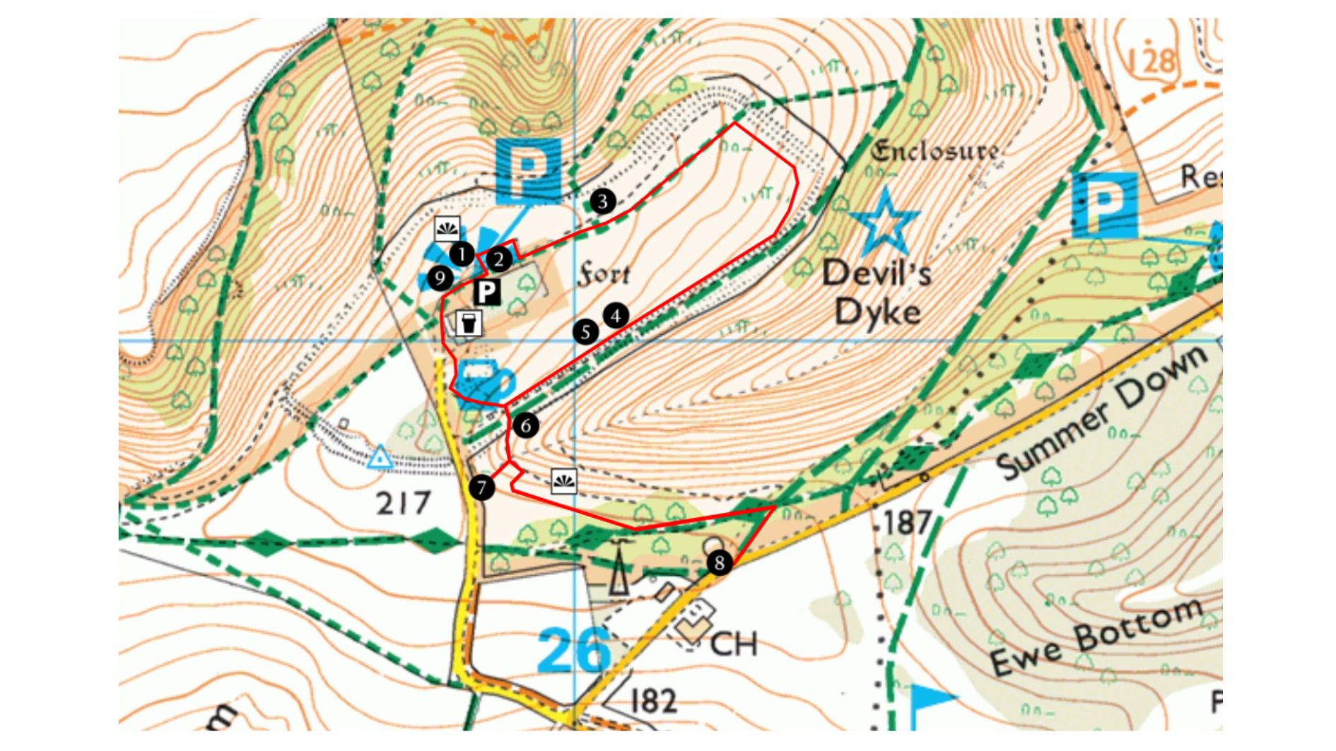 A map of the discovery trail area at Devil's Dyke